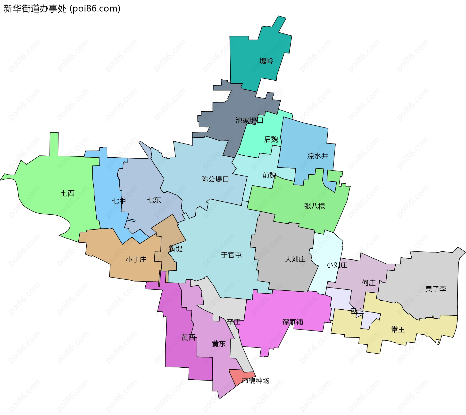 新华街道办事处边界地图(五级行政区划)
