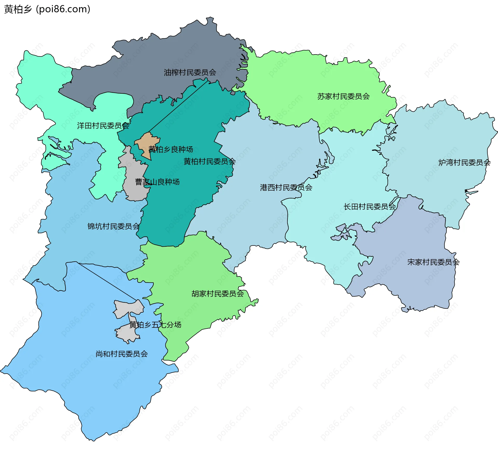 黄柏乡边界地图(五级行政区划)
