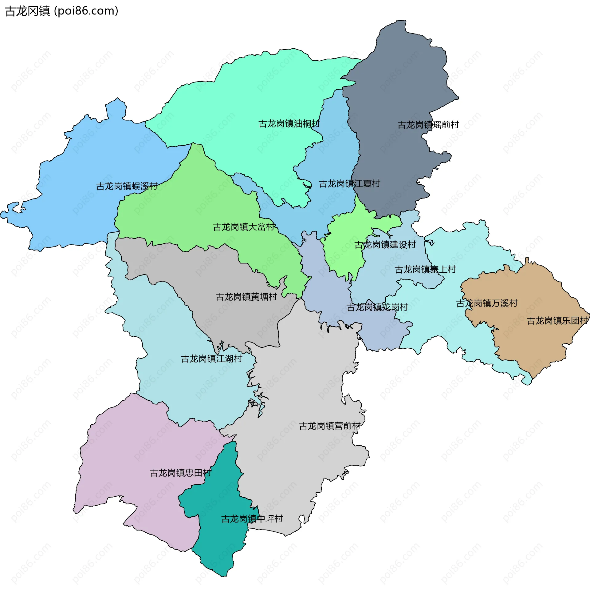 古龙冈镇边界地图(五级行政区划)