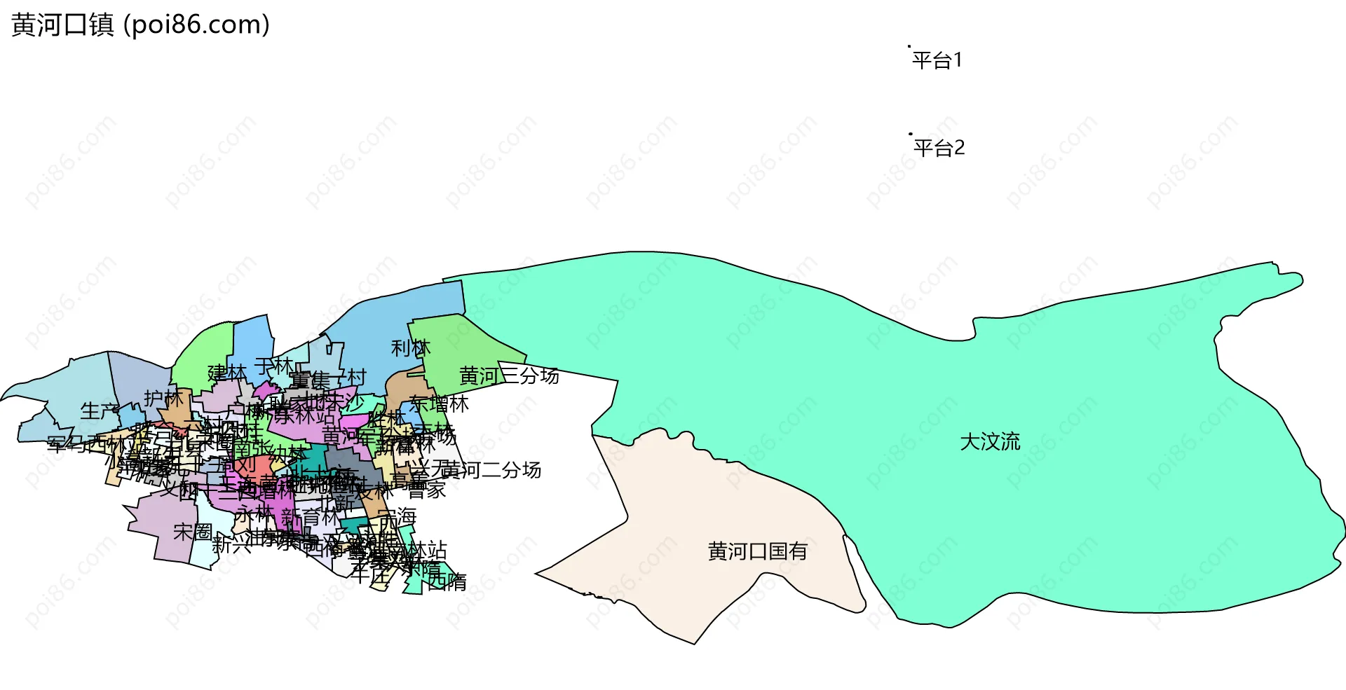 黄河口镇边界地图(五级行政区划)