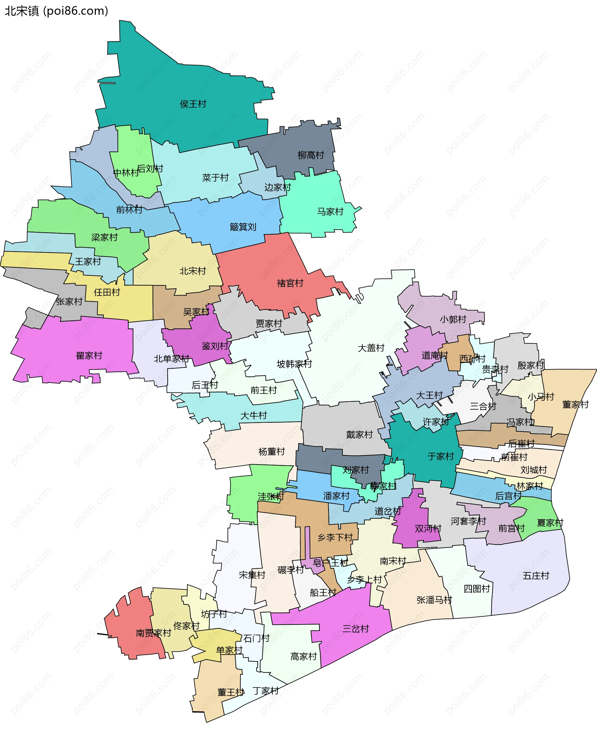 北宋镇边界地图(五级行政区划)