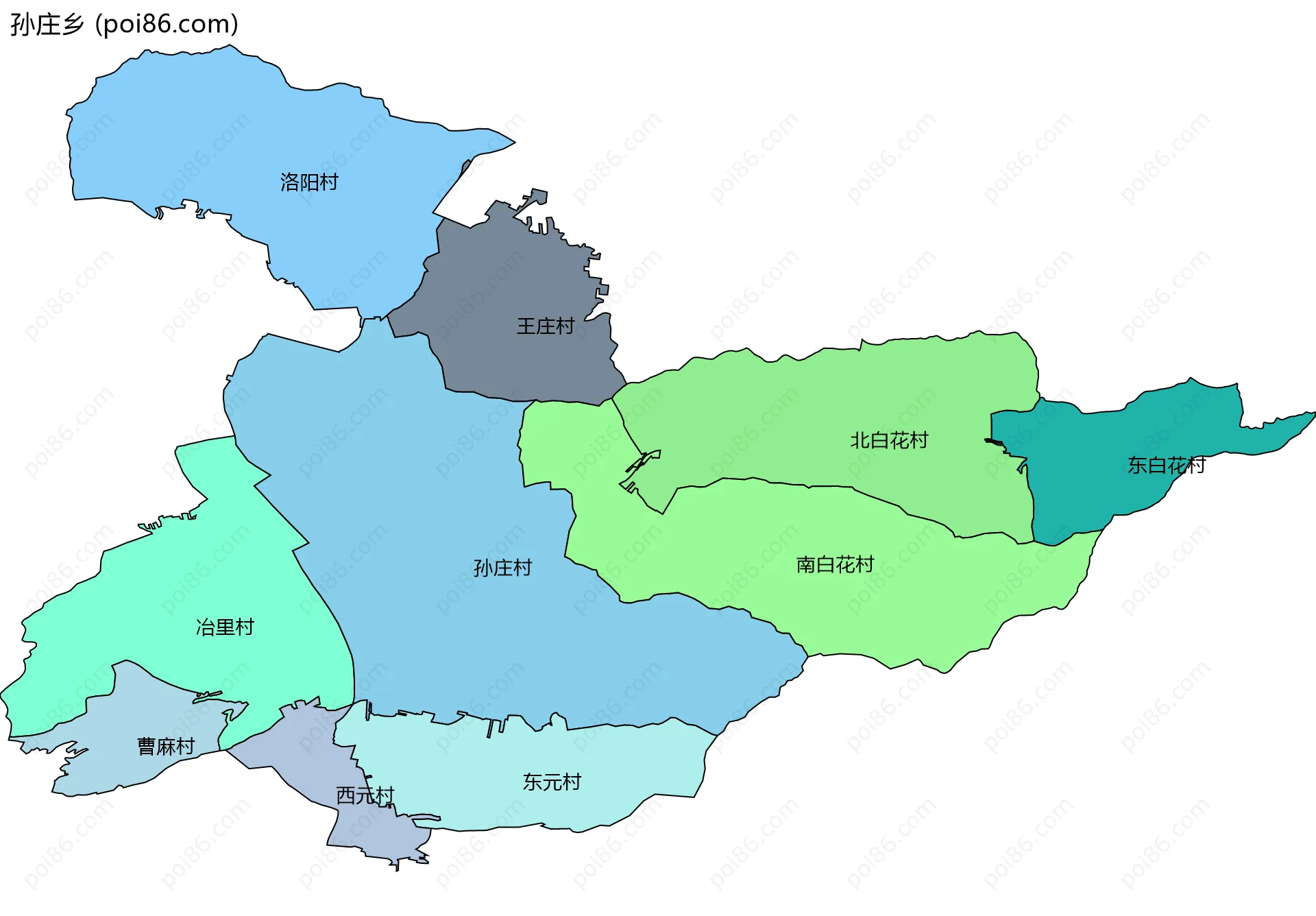 孙庄乡边界地图(五级行政区划)