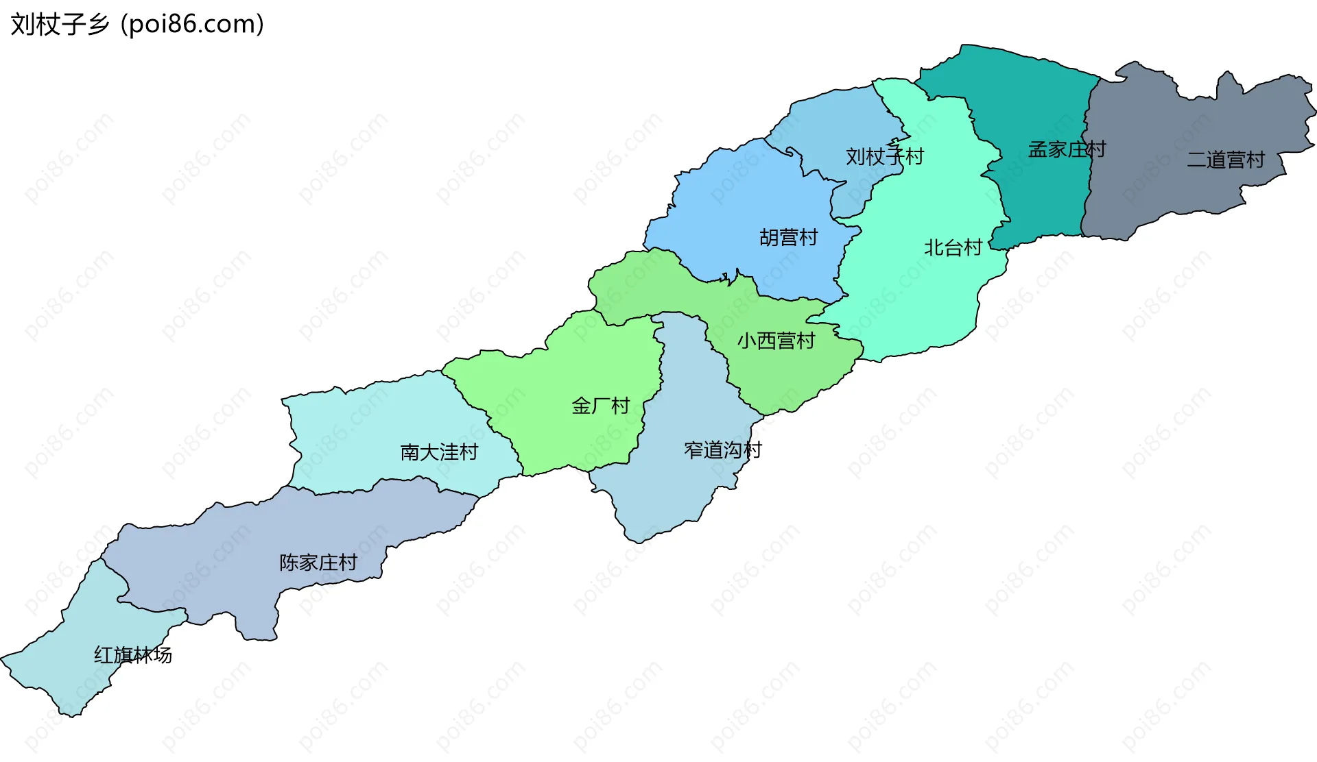 刘杖子乡边界地图(五级行政区划)