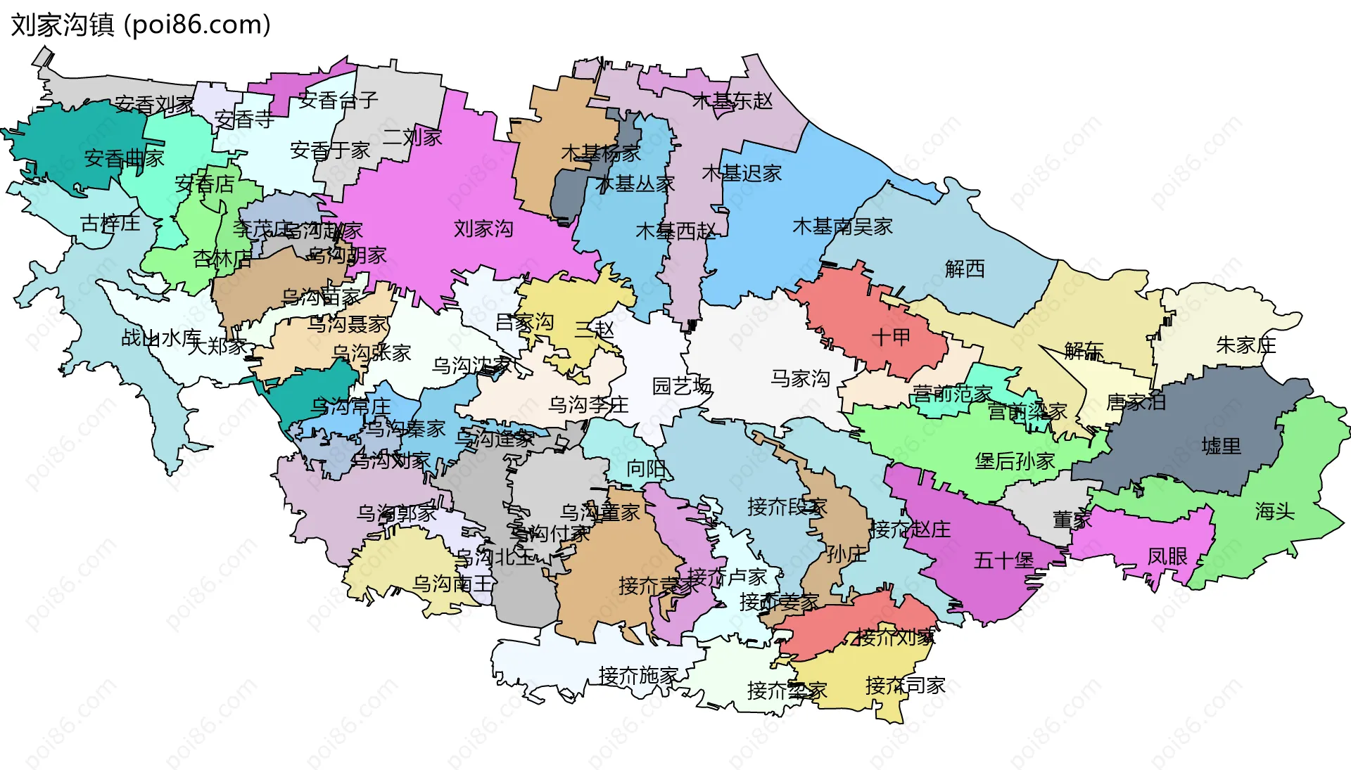 刘家沟镇边界地图(五级行政区划)