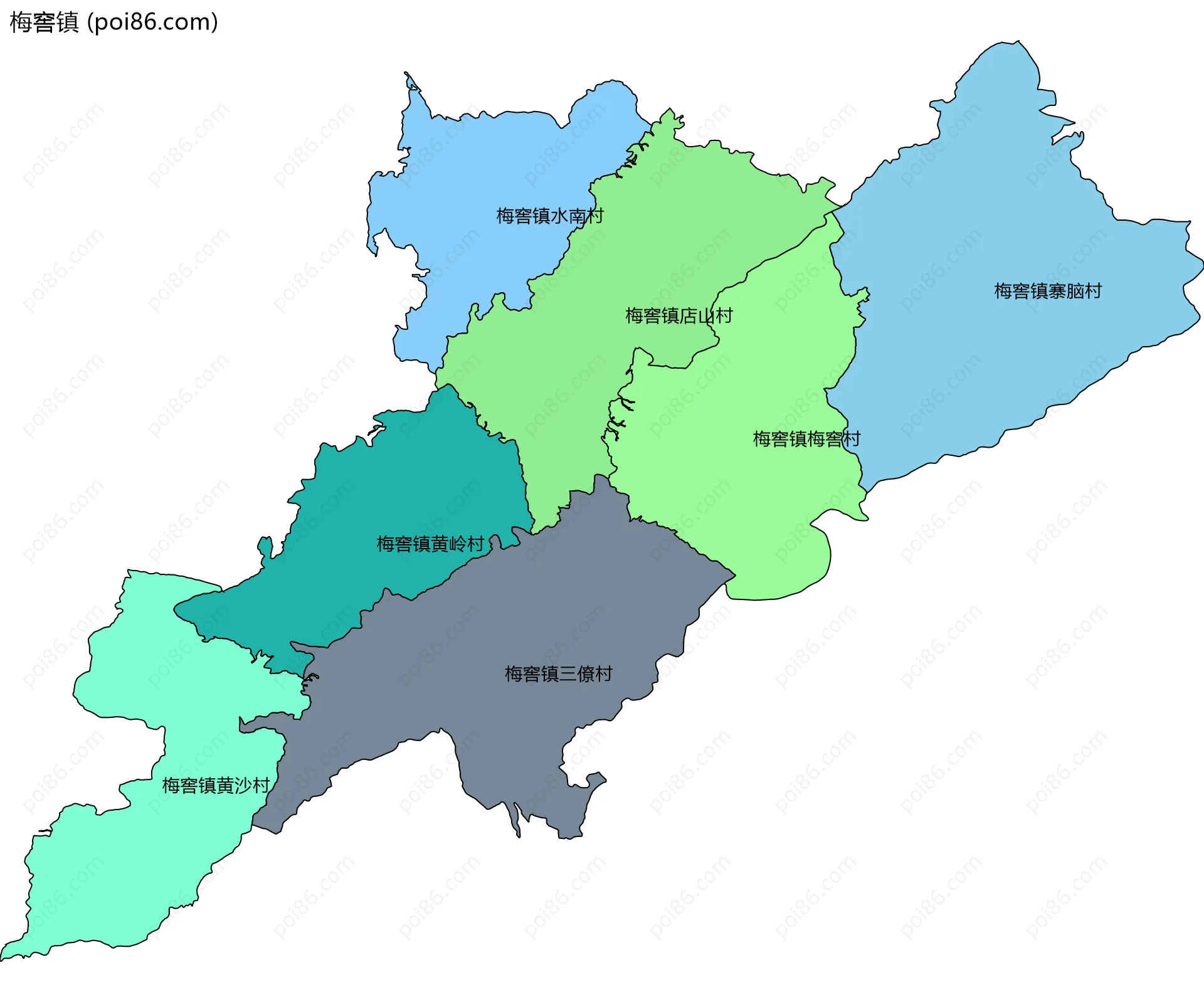 梅窖镇边界地图(五级行政区划)