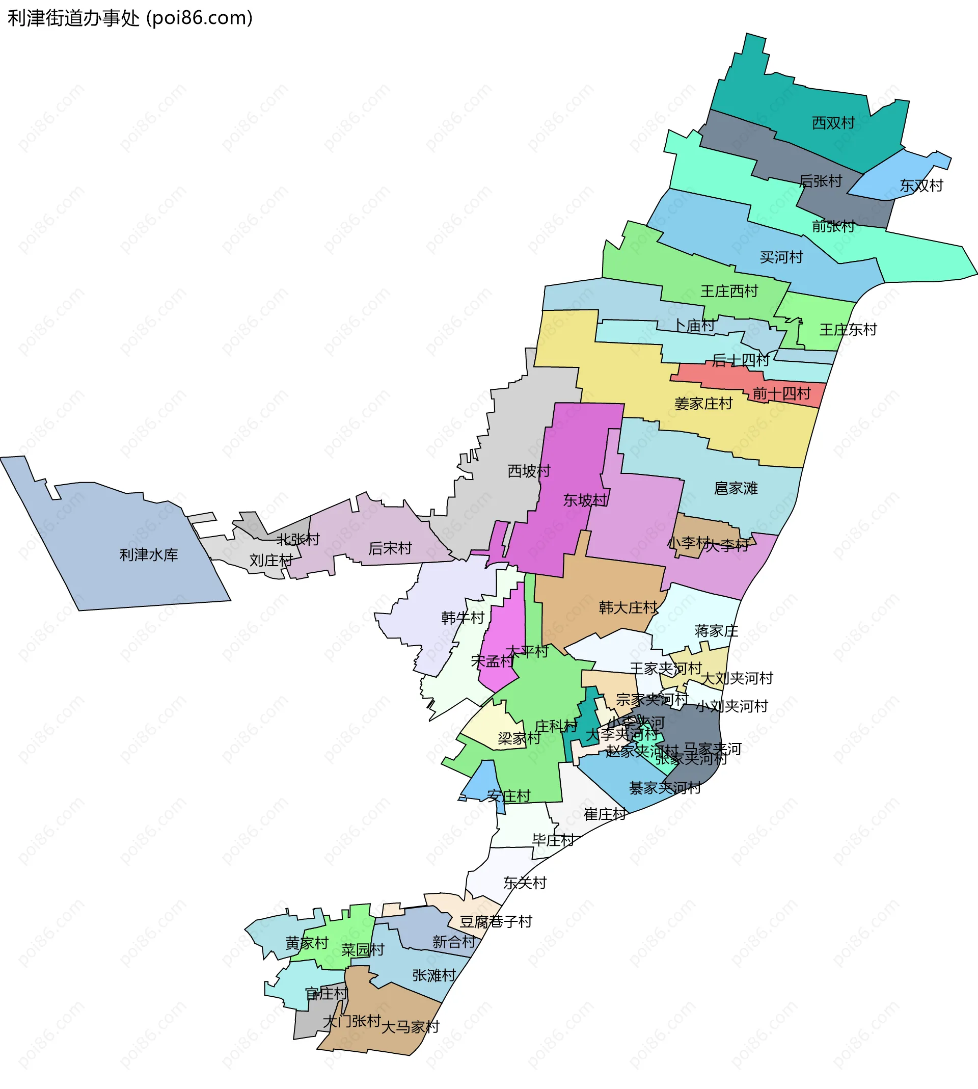 利津街道办事处边界地图(五级行政区划)