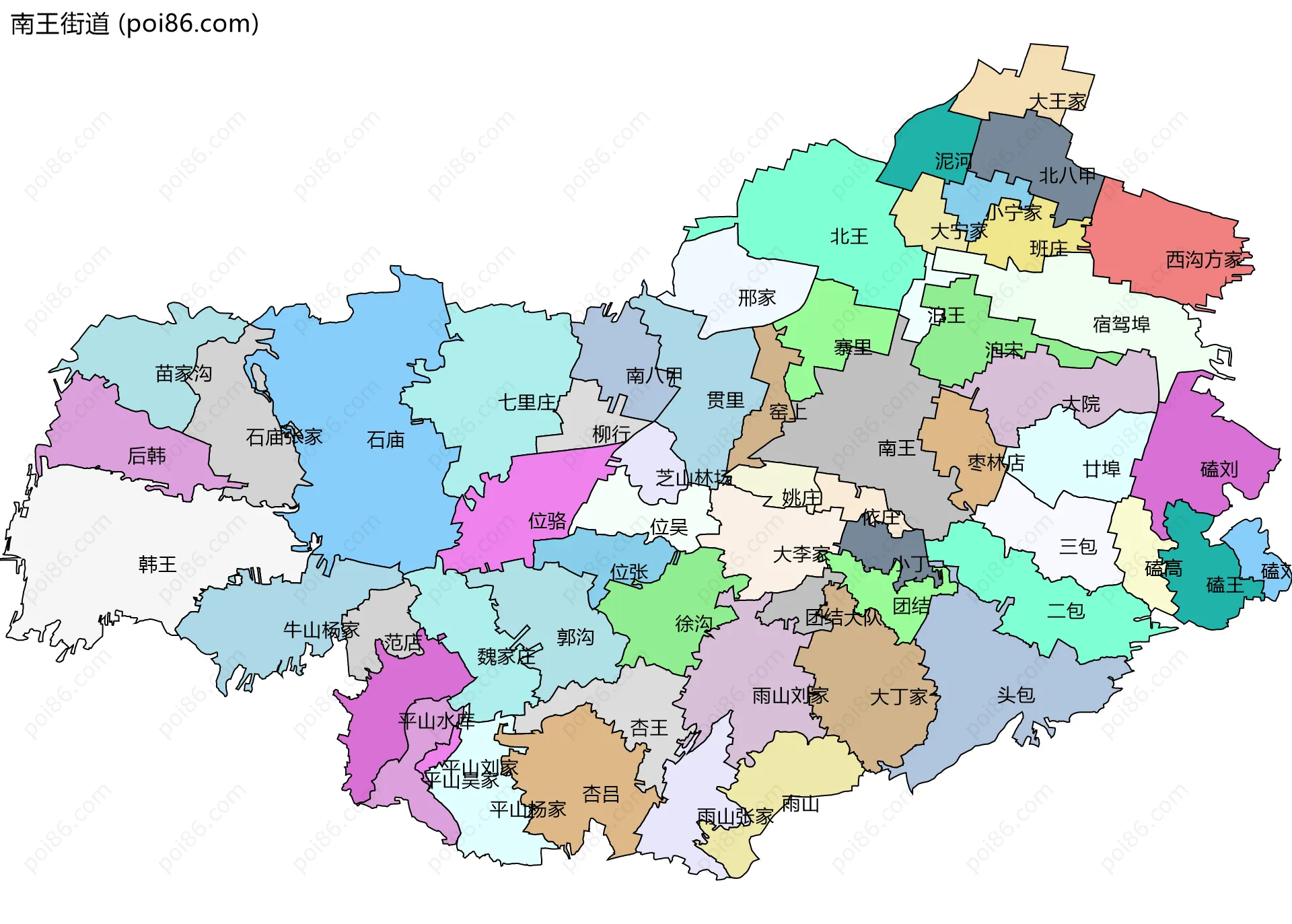 南王街道边界地图(五级行政区划)