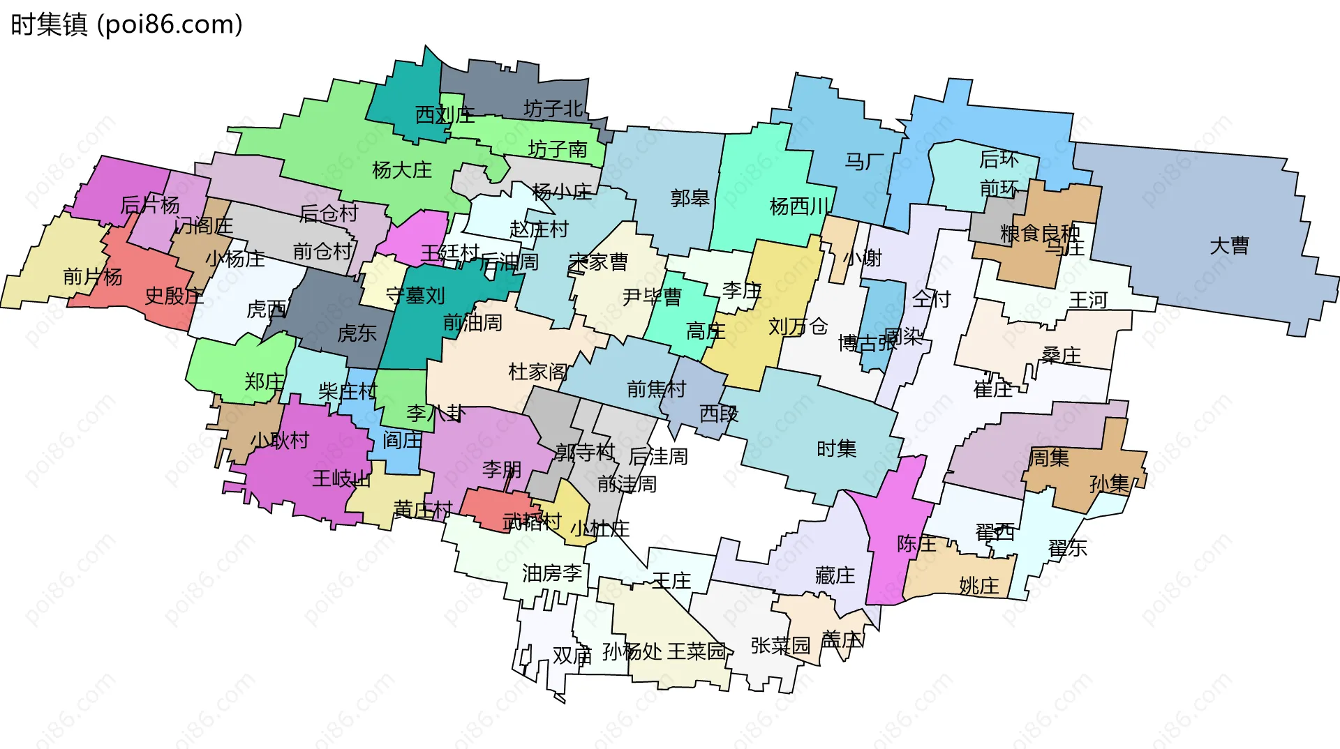时集镇边界地图(五级行政区划)