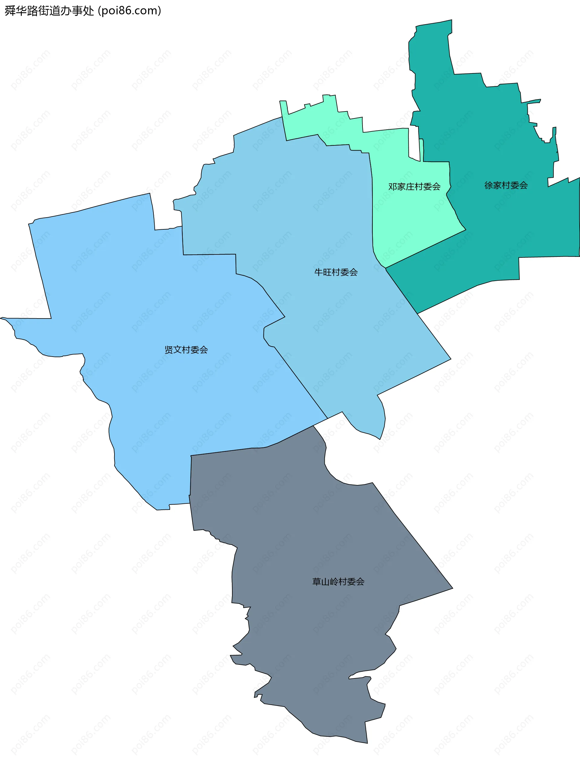 舜华路街道办事处边界地图(五级行政区划)