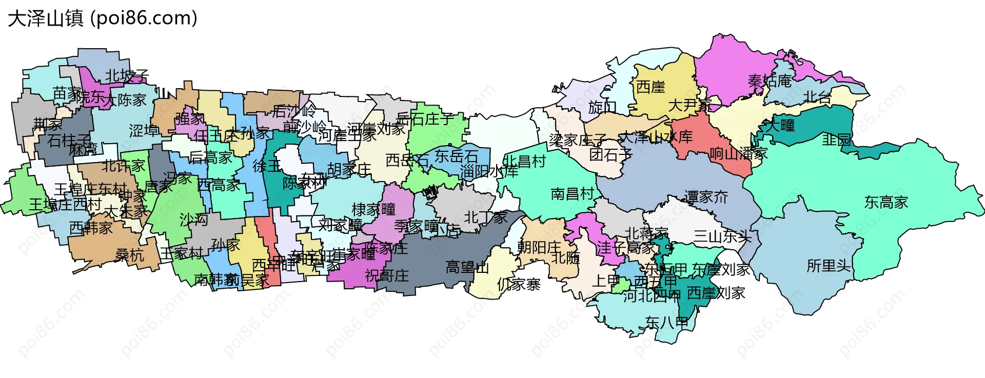 大泽山镇边界地图(五级行政区划)