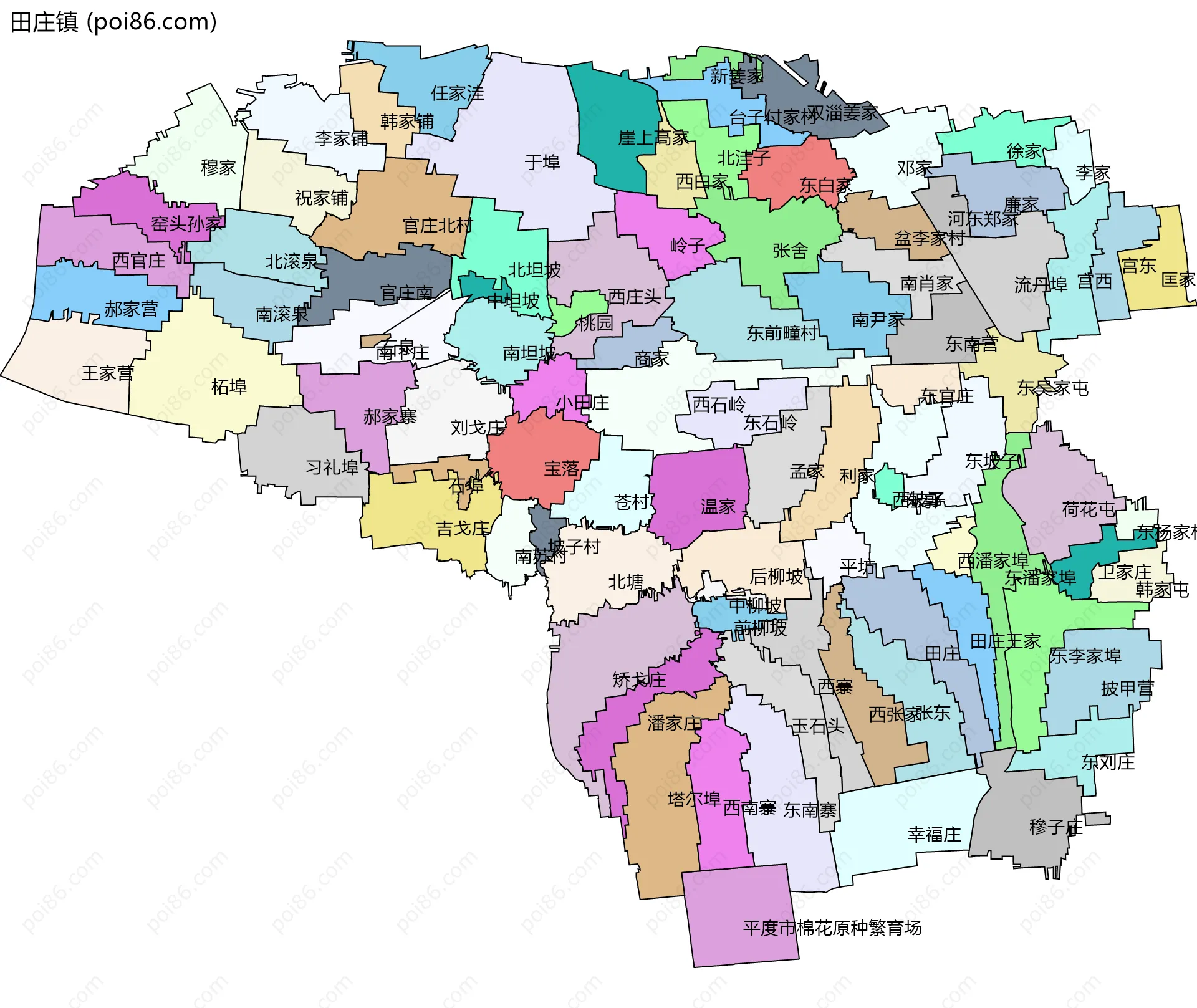 田庄镇边界地图(五级行政区划)