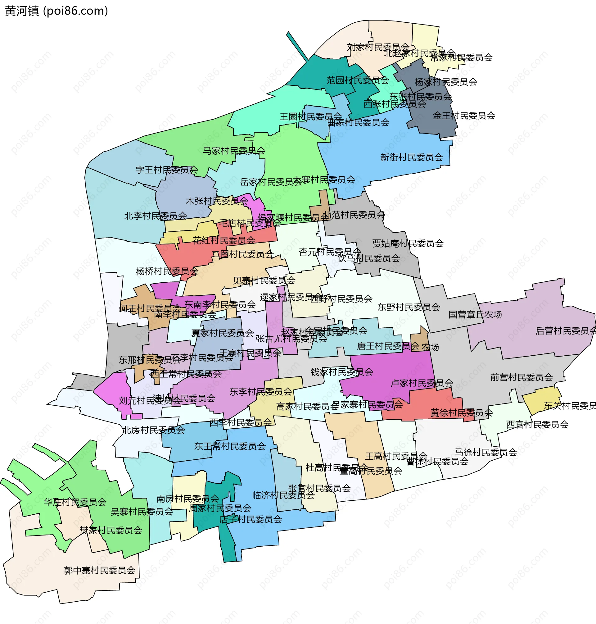 黄河镇边界地图(五级行政区划)