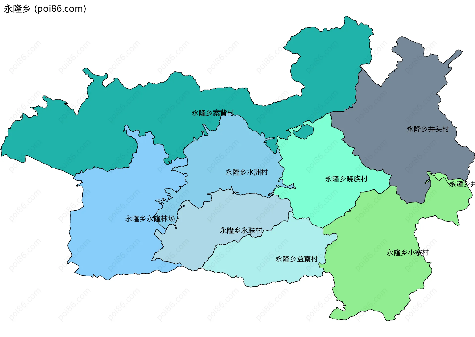 永隆乡边界地图(五级行政区划)