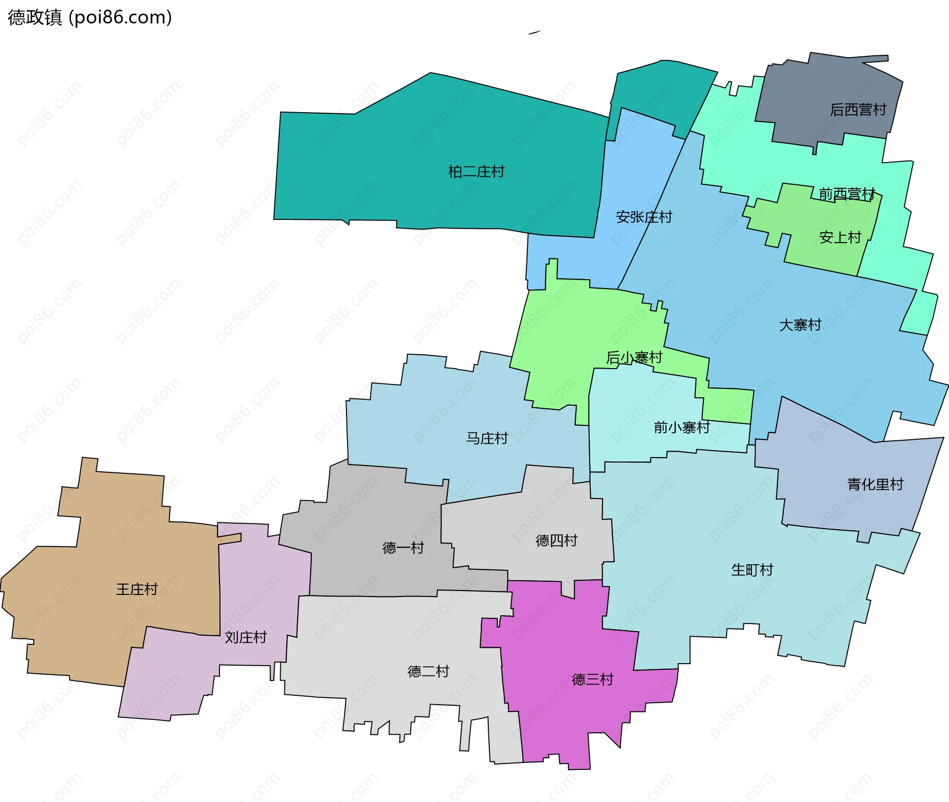 德政镇边界地图(五级行政区划)