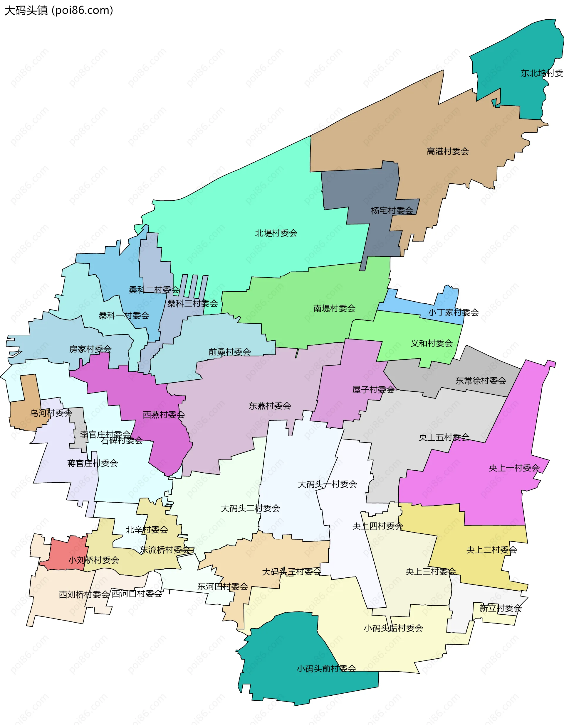 大码头镇边界地图(五级行政区划)