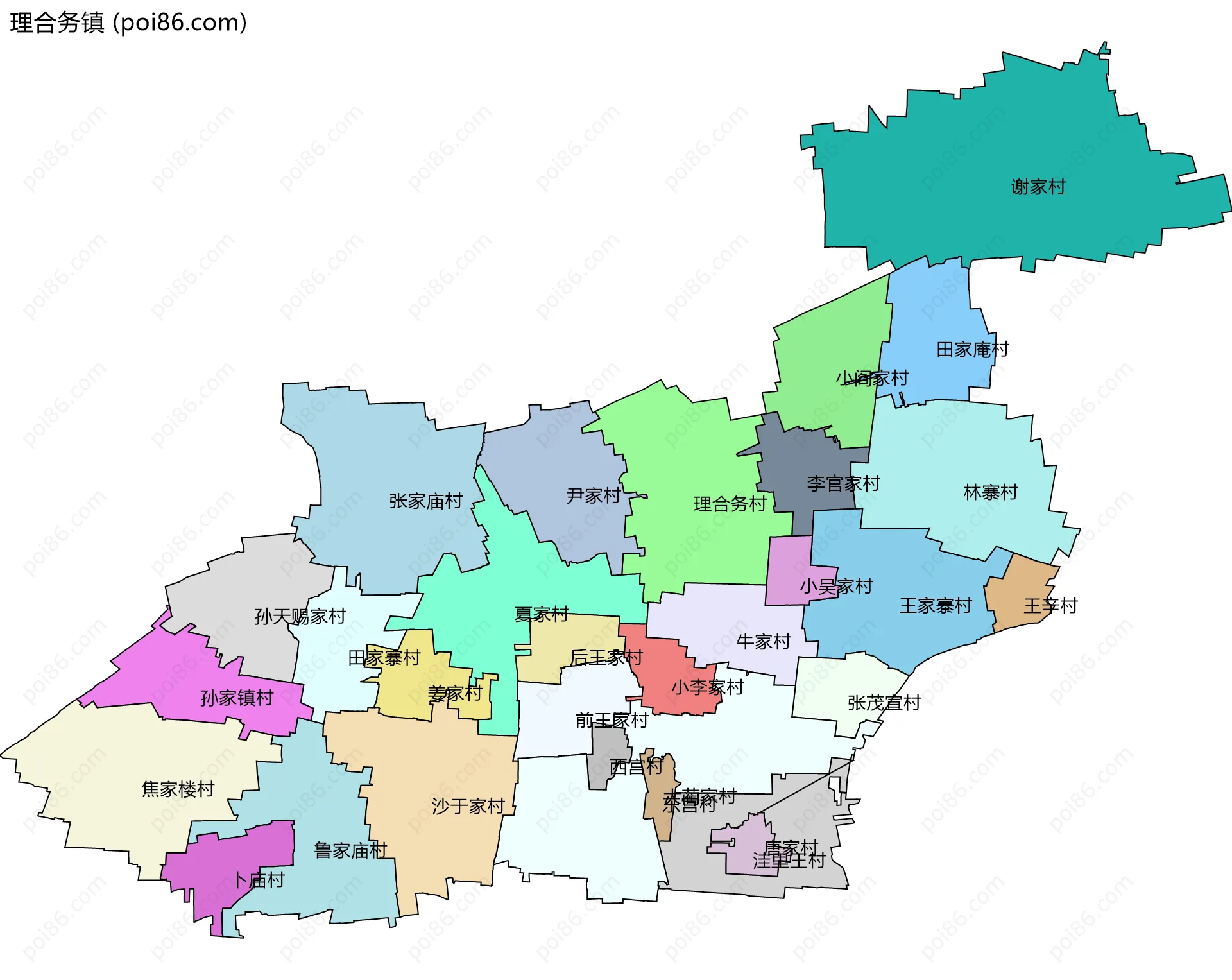 理合务镇边界地图(五级行政区划)