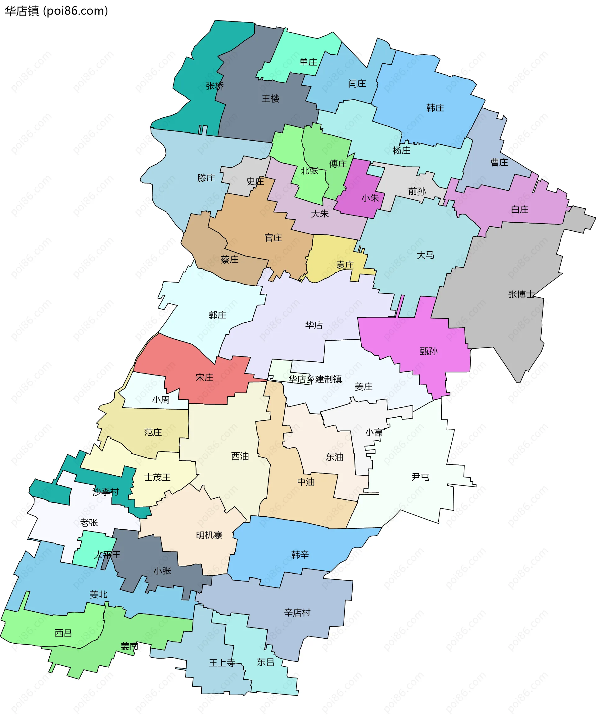 华店镇边界地图(五级行政区划)