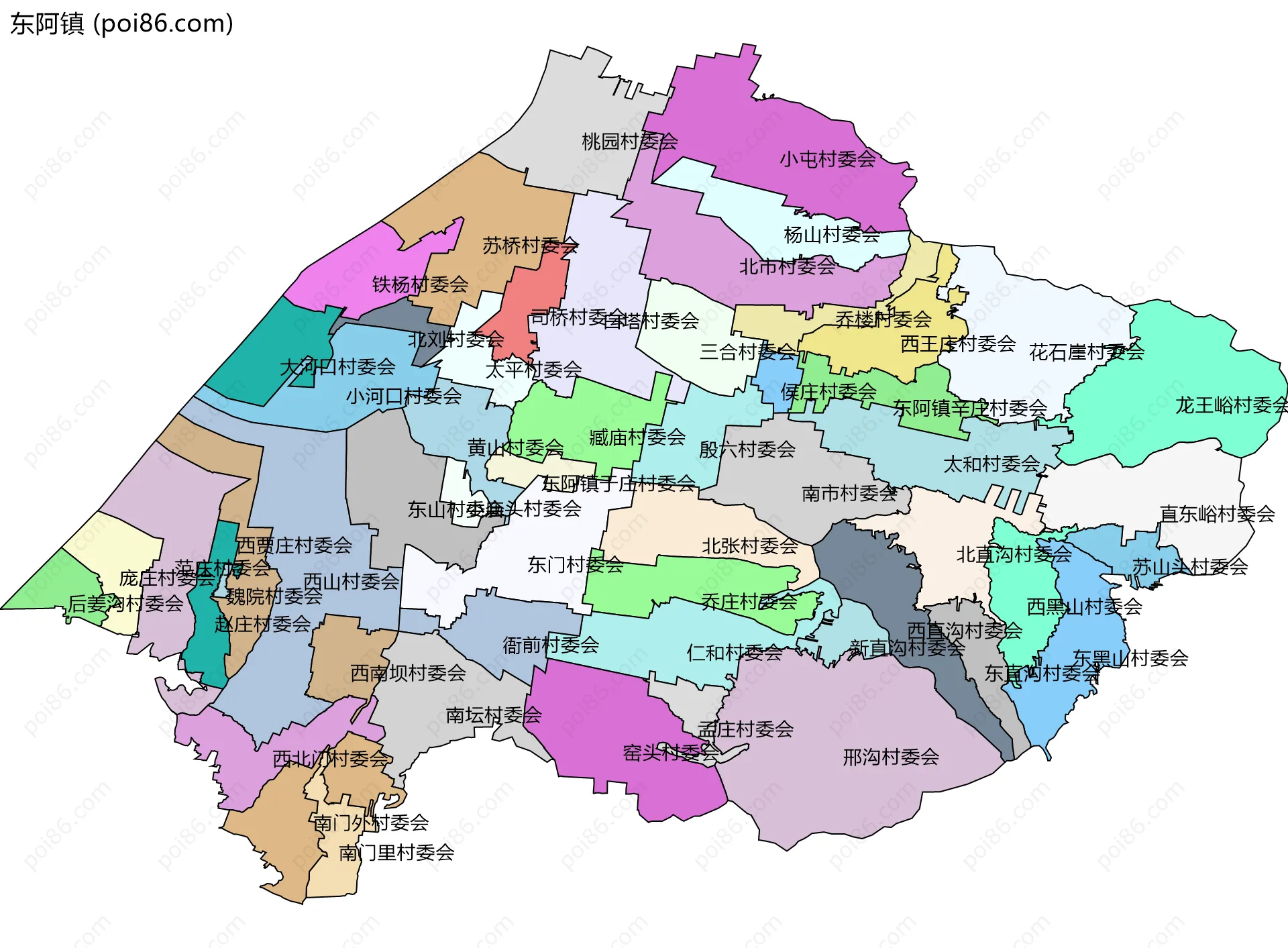 东阿镇边界地图(五级行政区划)