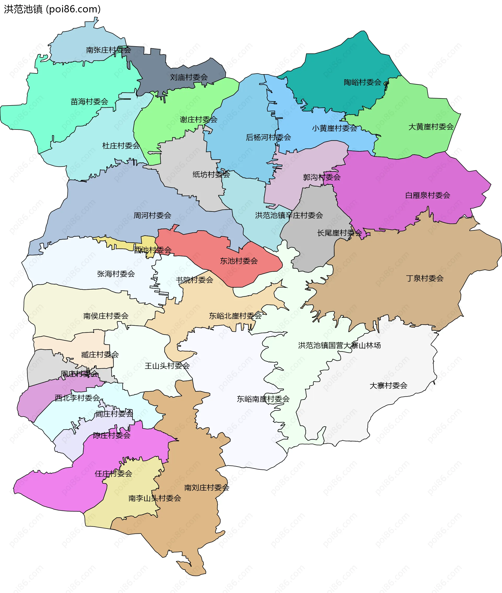 洪范池镇边界地图(五级行政区划)