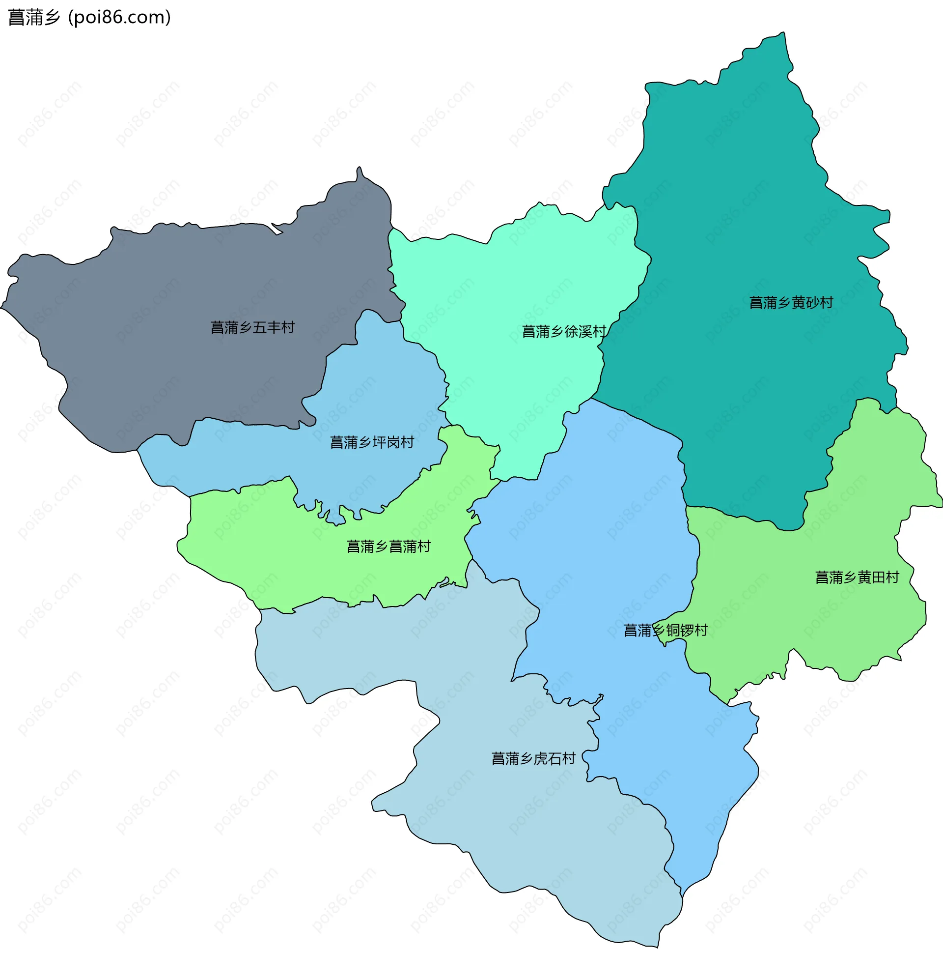 菖蒲乡边界地图(五级行政区划)