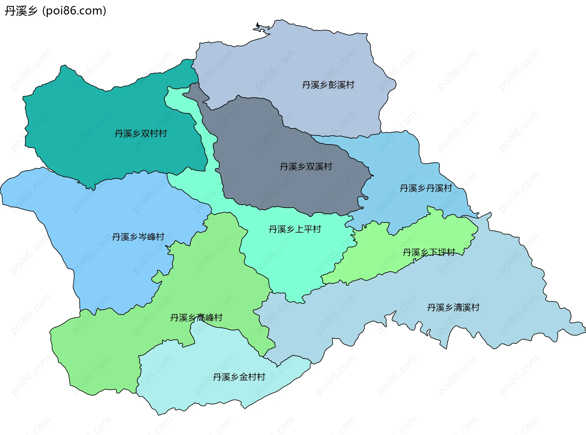 丹溪乡边界地图(五级行政区划)