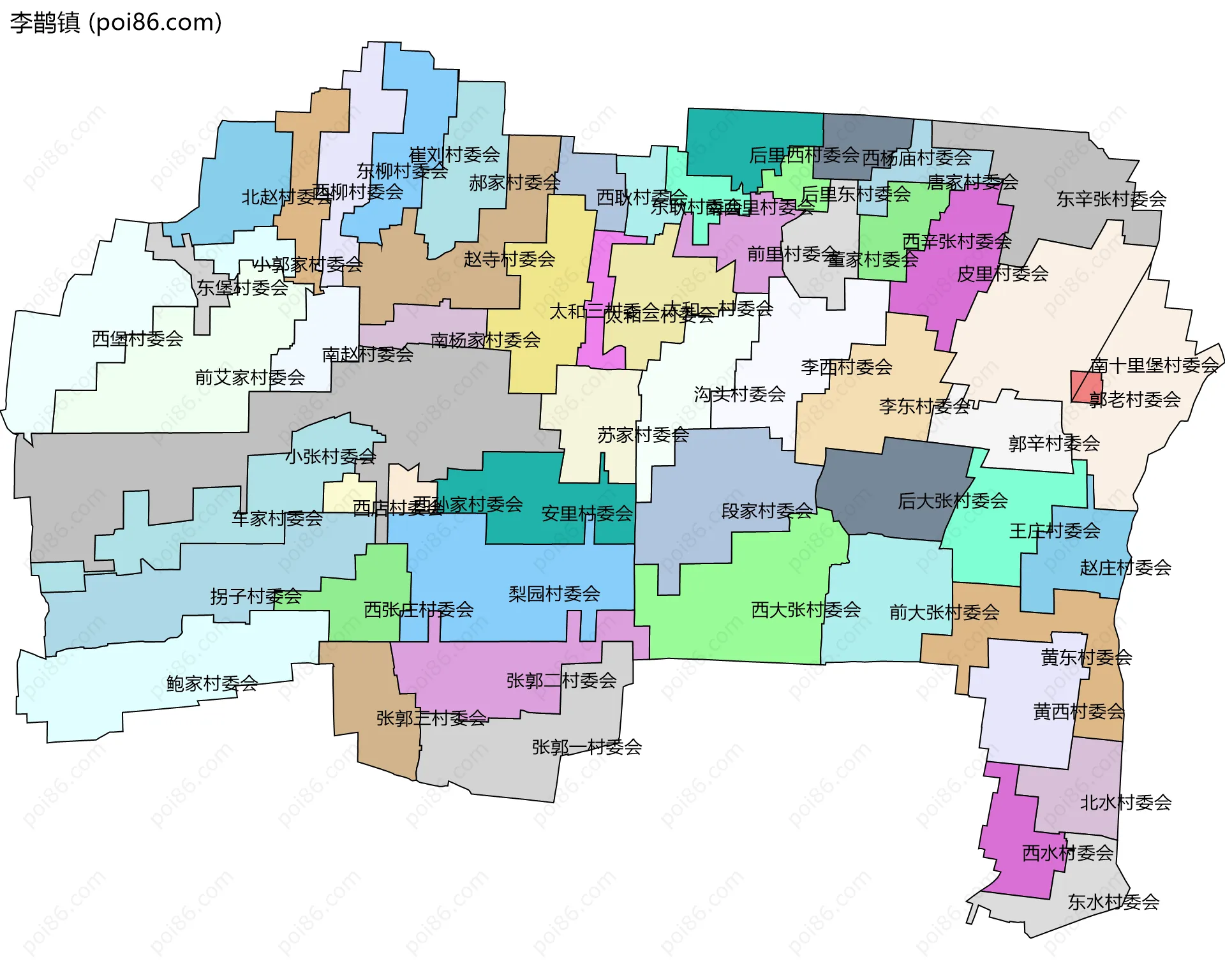 李鹊镇边界地图(五级行政区划)