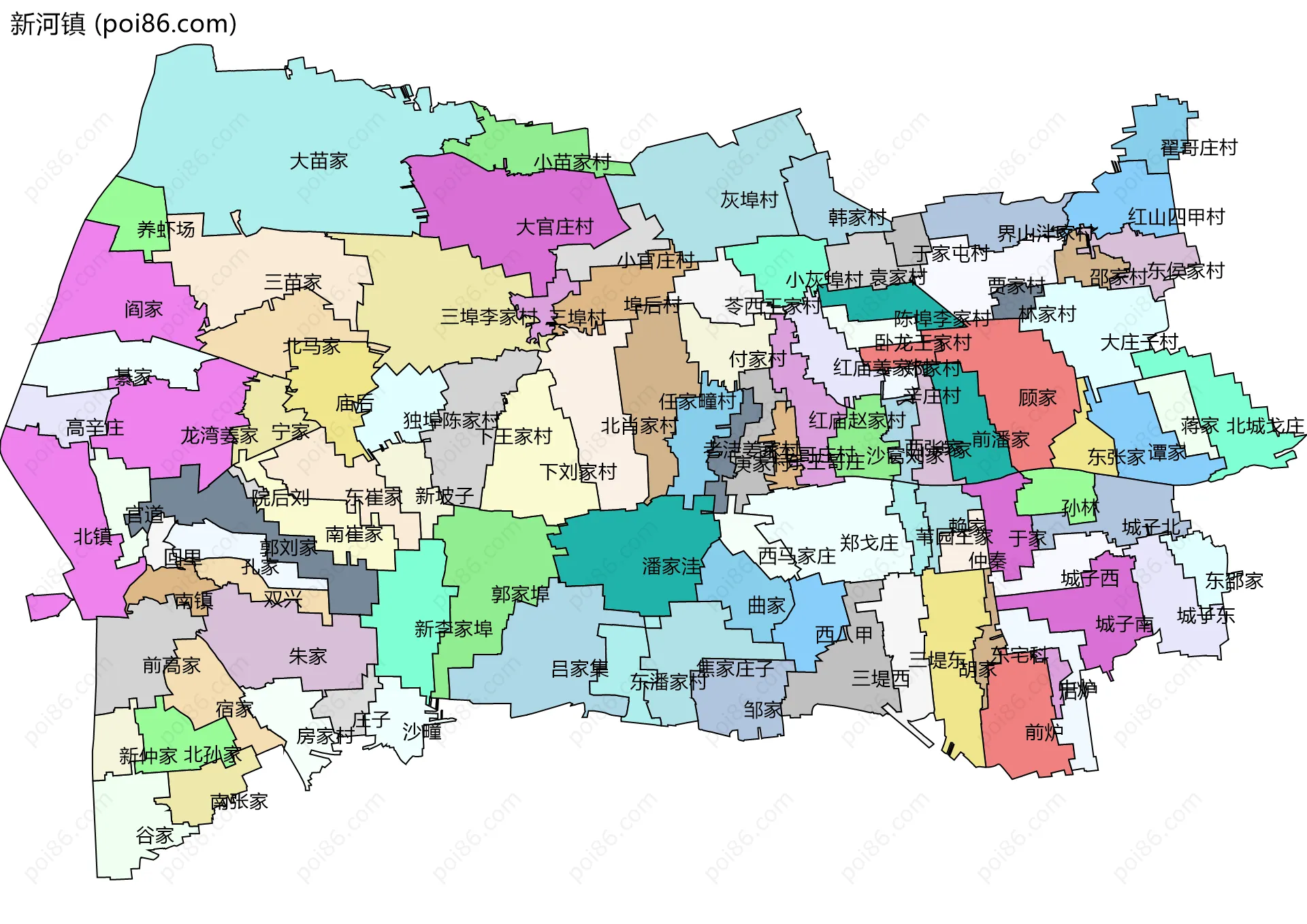 新河镇边界地图(五级行政区划)
