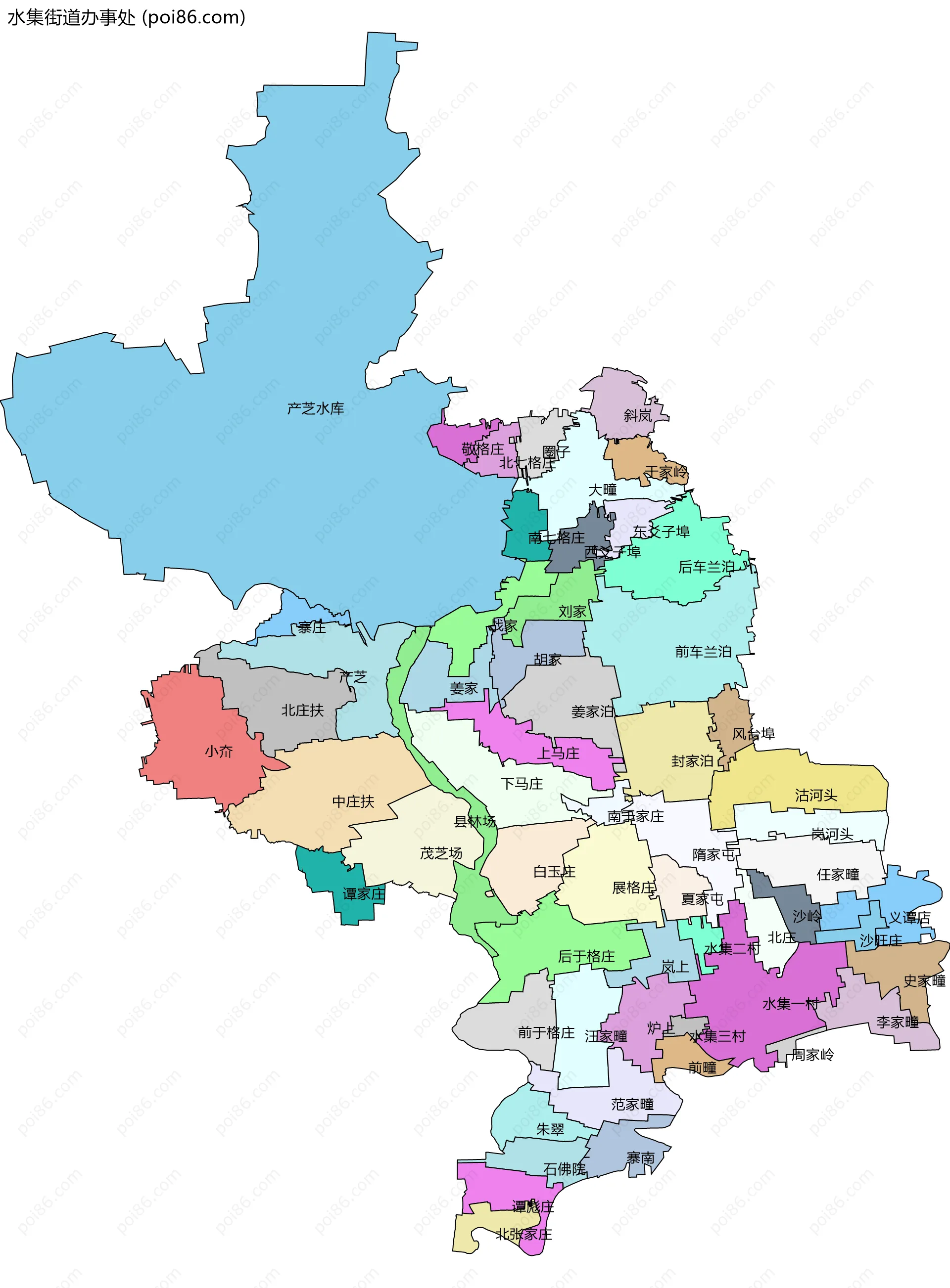 水集街道办事处边界地图(五级行政区划)