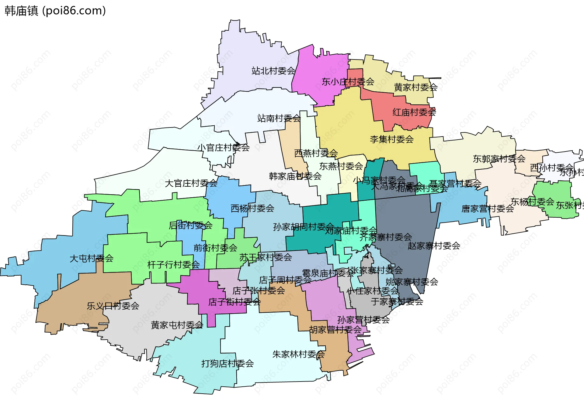 韩庙镇边界地图(五级行政区划)