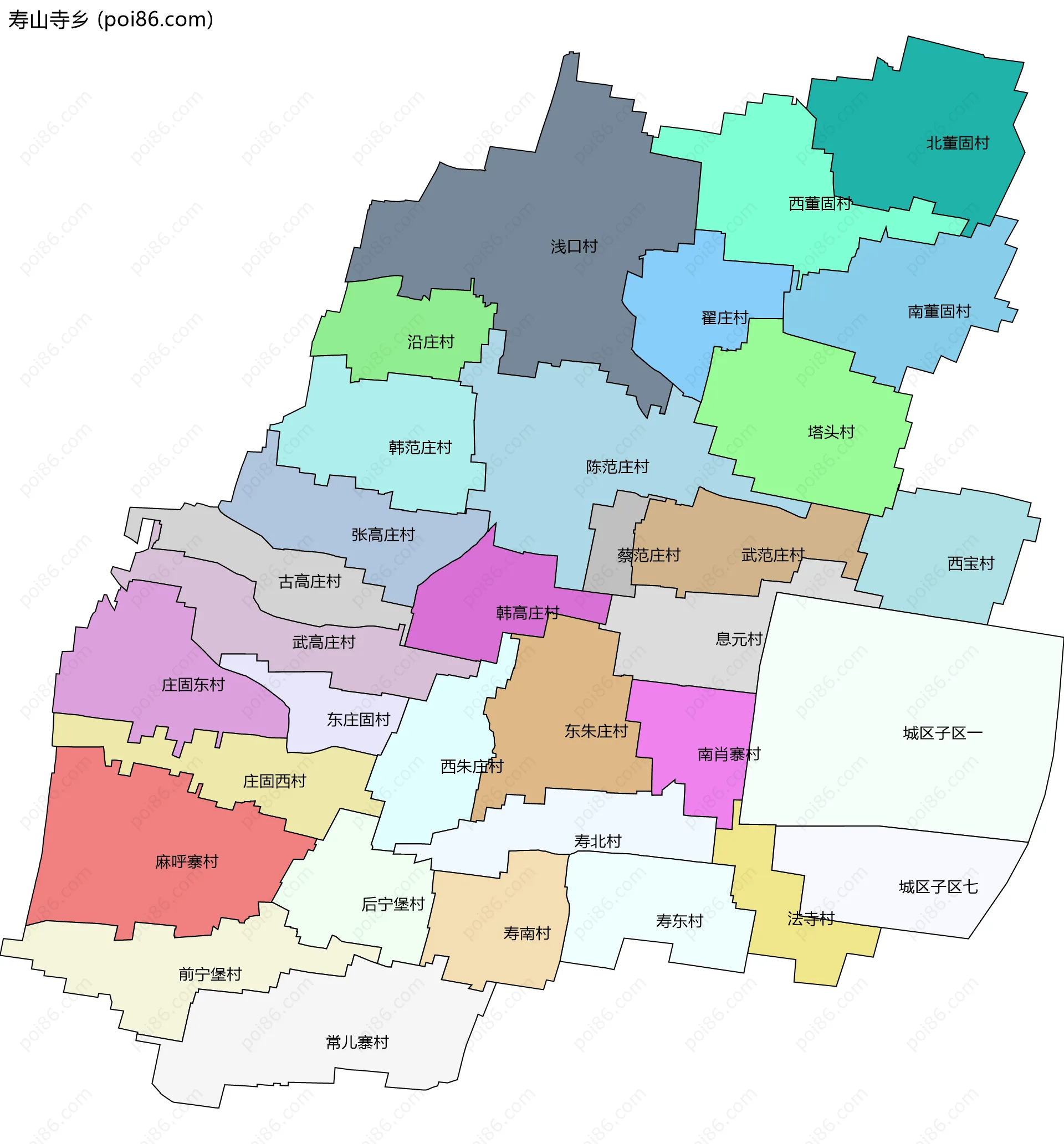 寿山寺乡边界地图(五级行政区划)