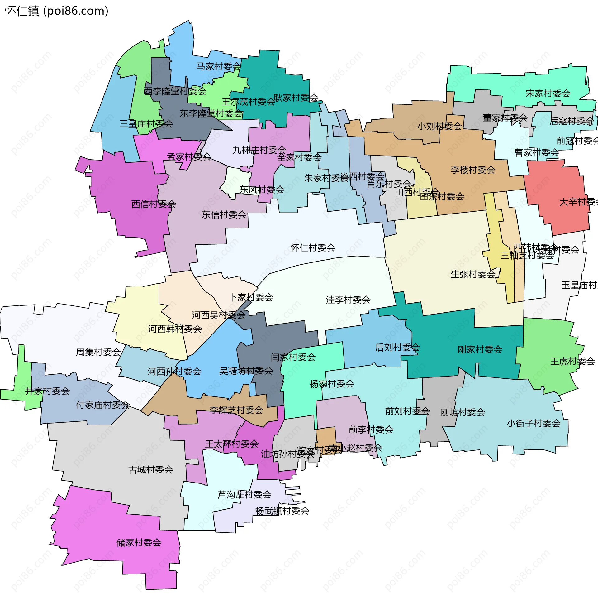 怀仁镇边界地图(五级行政区划)