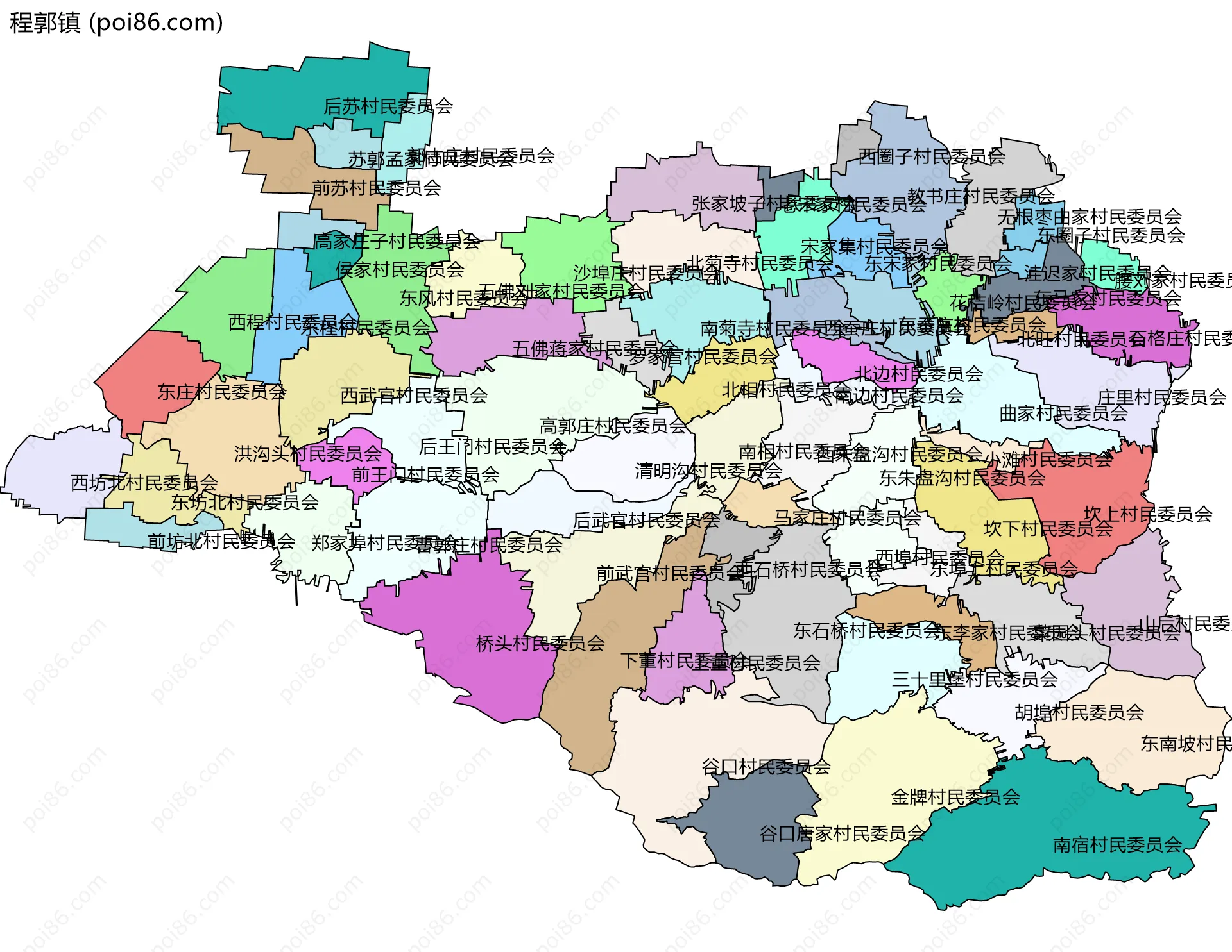 程郭镇边界地图(五级行政区划)