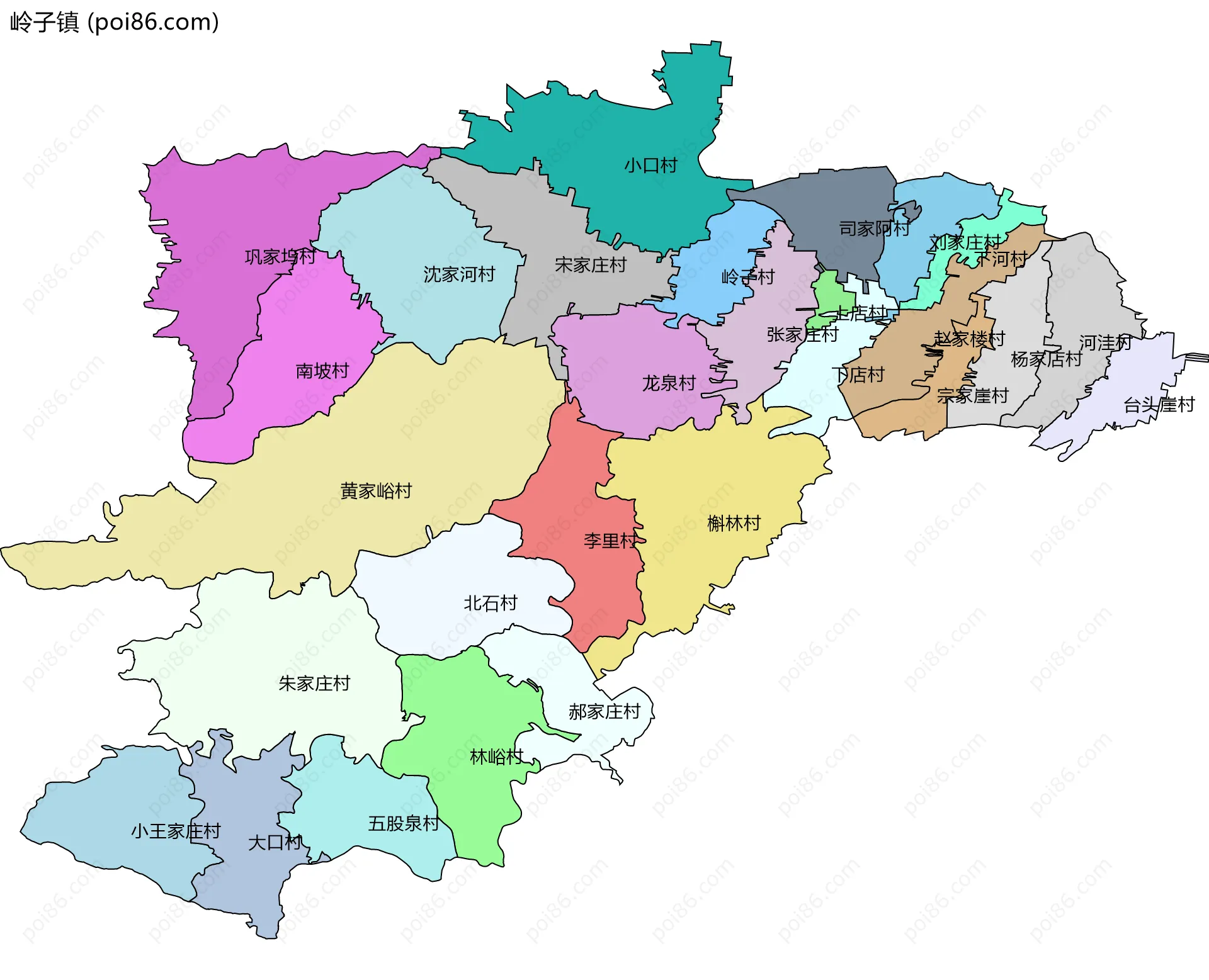 岭子镇边界地图(五级行政区划)