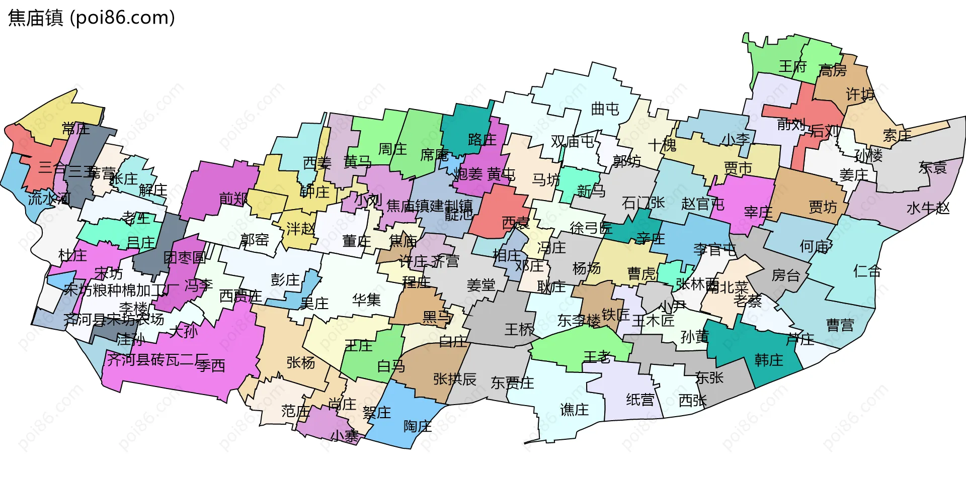焦庙镇边界地图(五级行政区划)