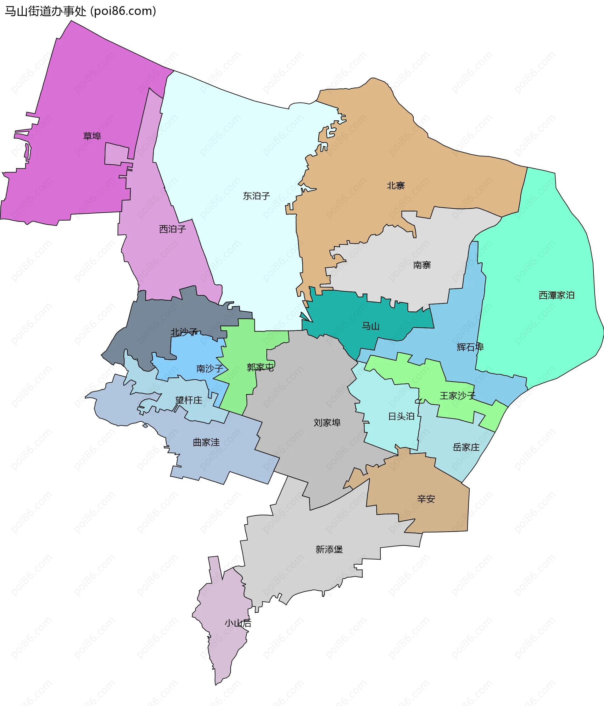 马山街道办事处边界地图(五级行政区划)