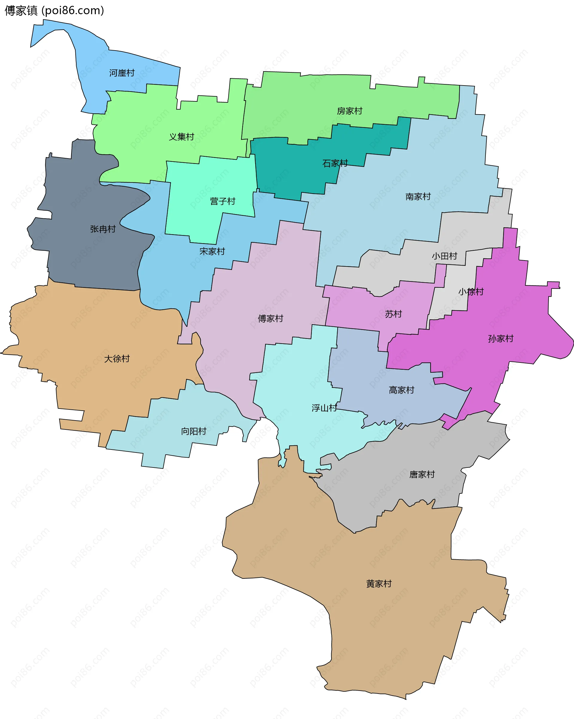 傅家镇边界地图(五级行政区划)