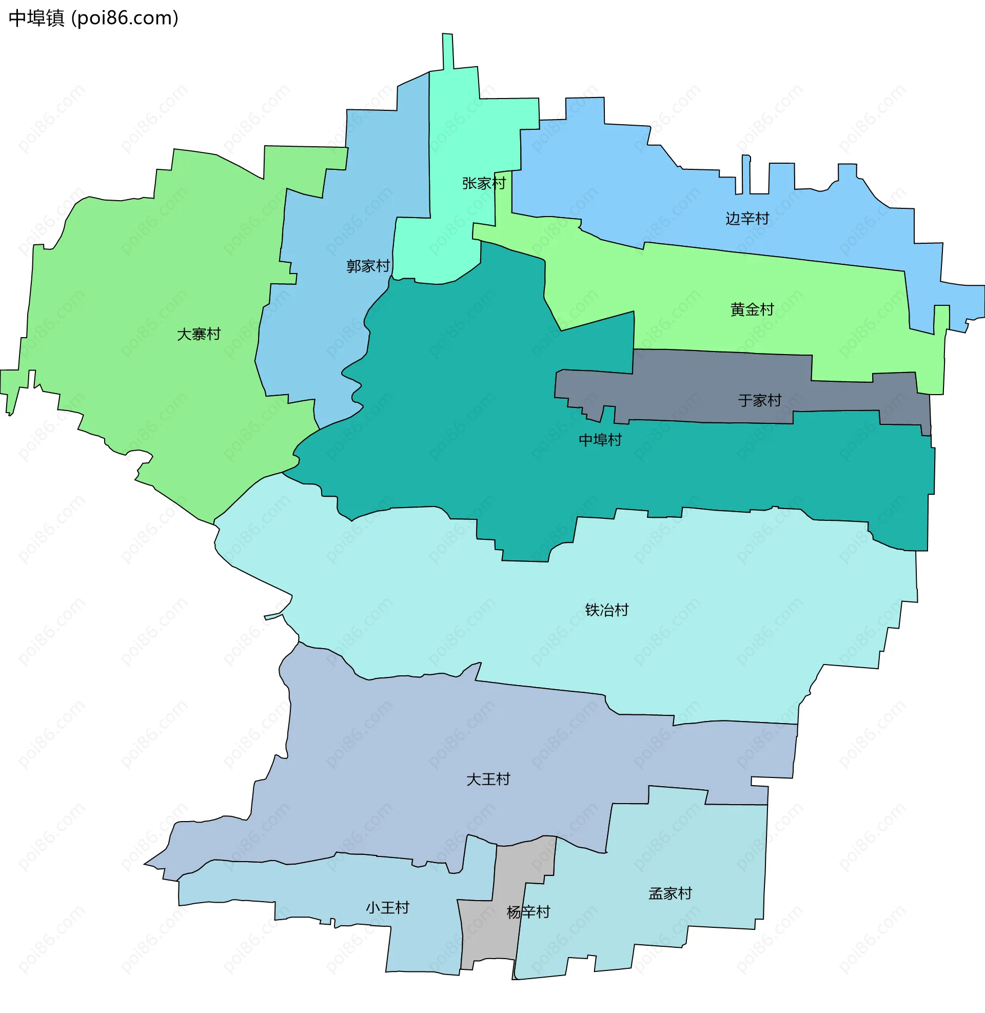 中埠镇边界地图(五级行政区划)
