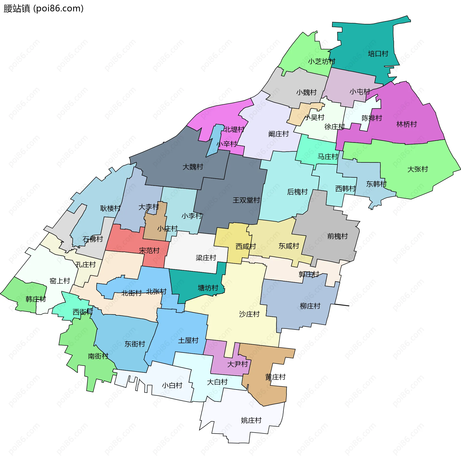 腰站镇边界地图(五级行政区划)