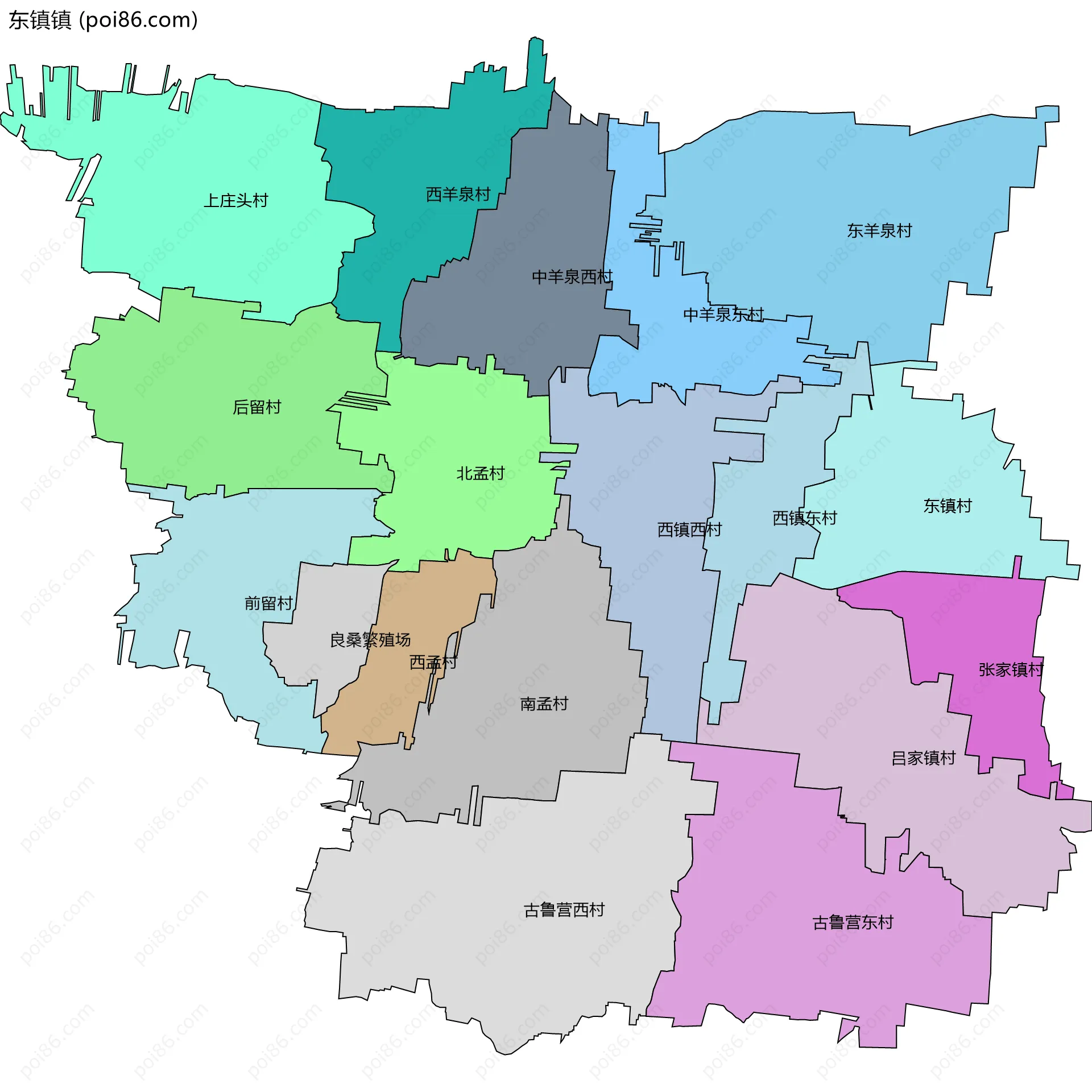 东镇镇边界地图(五级行政区划)