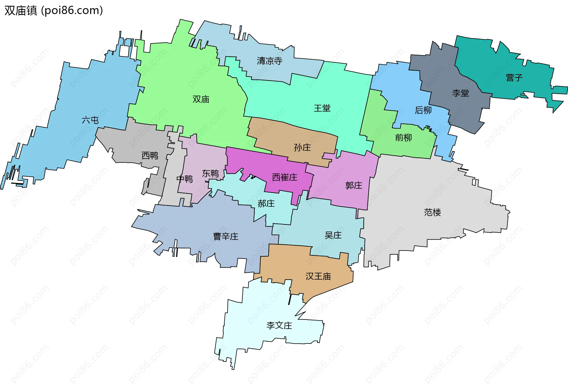 双庙镇边界地图(五级行政区划)