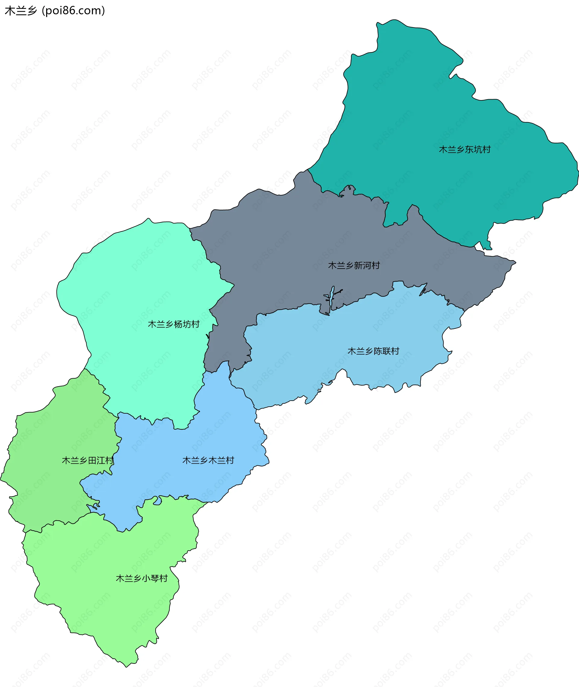 木兰乡边界地图(五级行政区划)