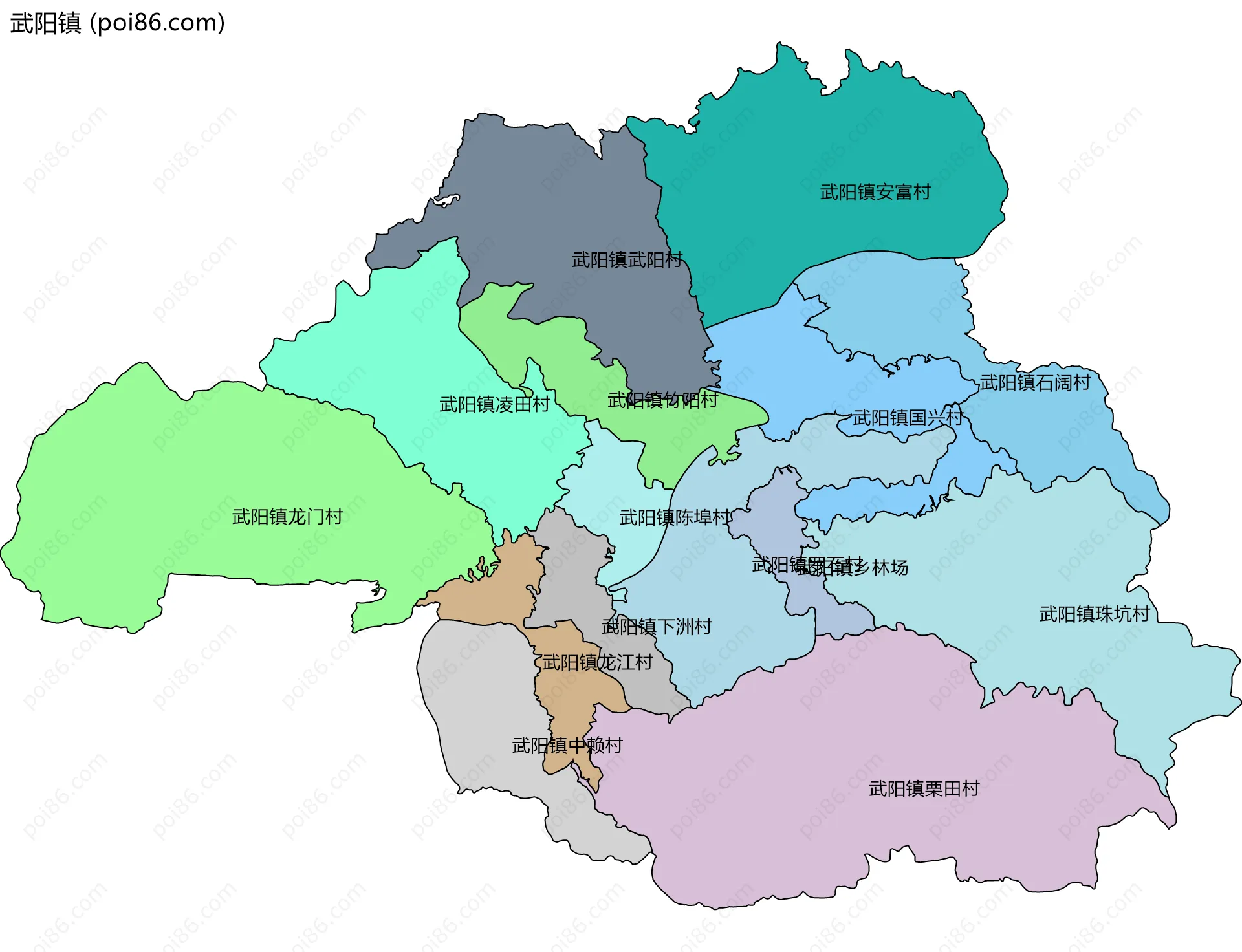武阳镇边界地图(五级行政区划)