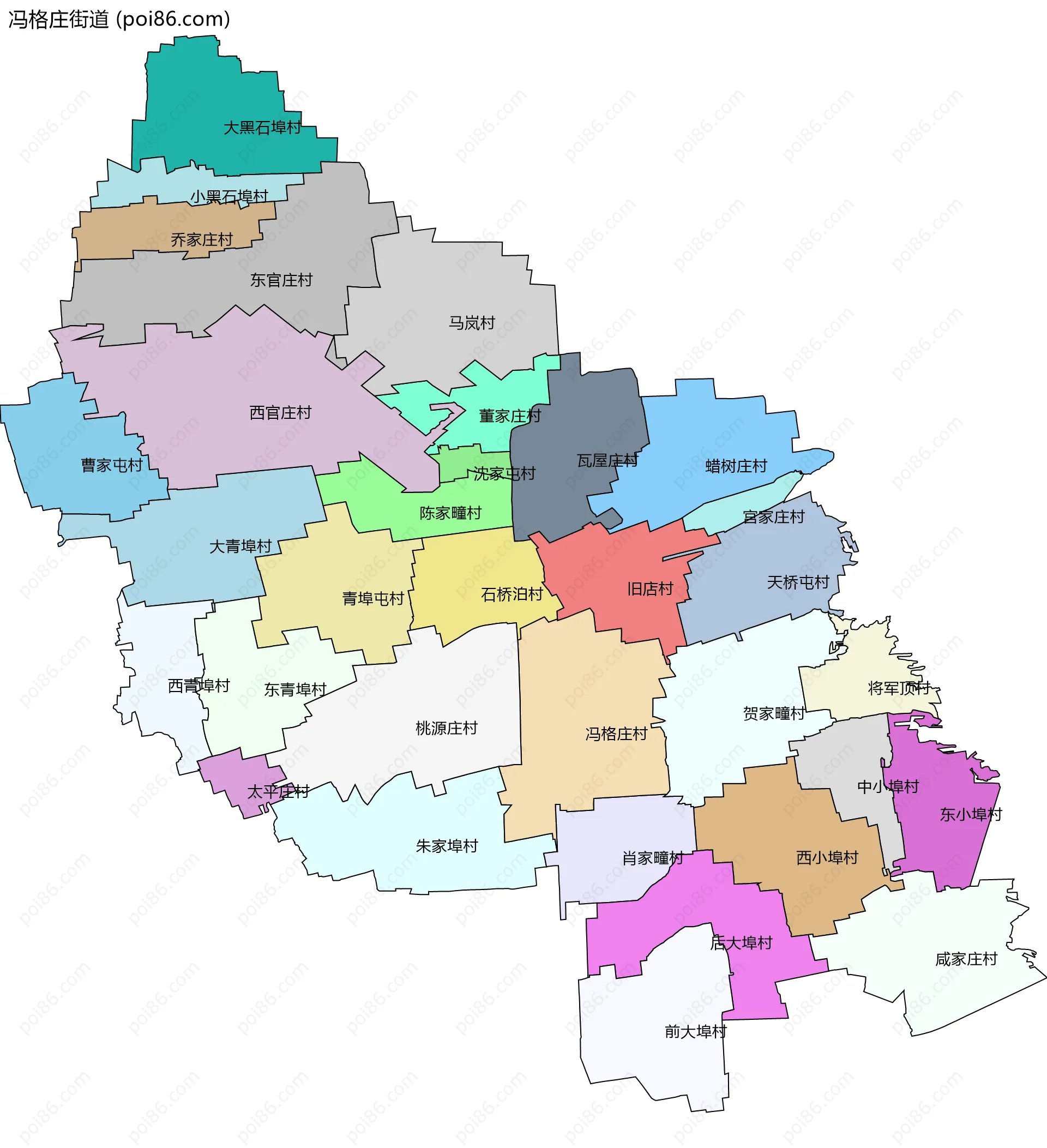 冯格庄街道边界地图(五级行政区划)