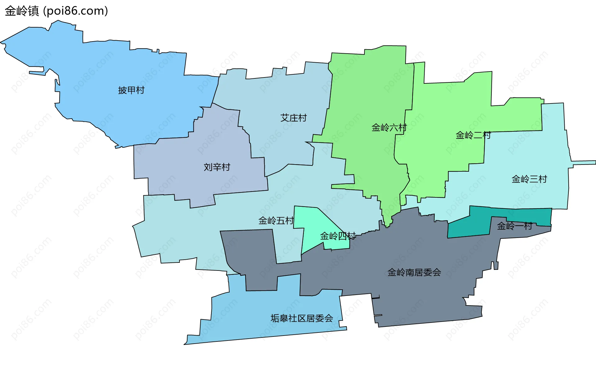 金岭镇边界地图(五级行政区划)