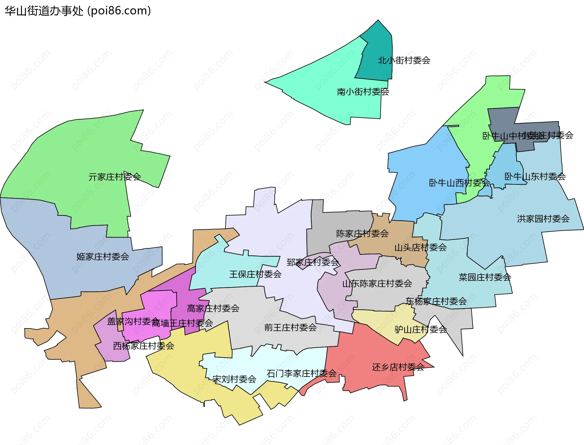 华山街道办事处边界地图(五级行政区划)