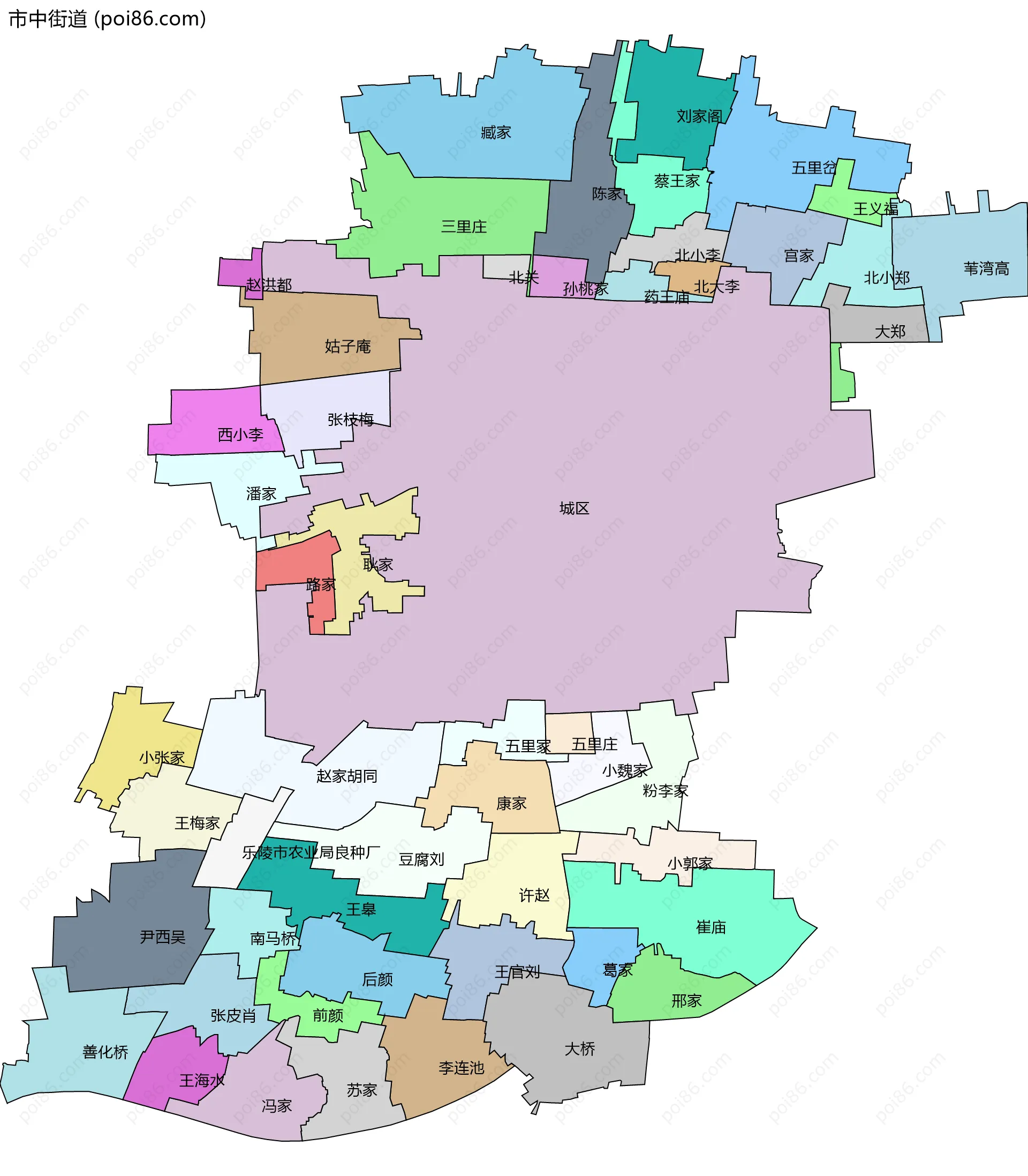 市中街道边界地图(五级行政区划)
