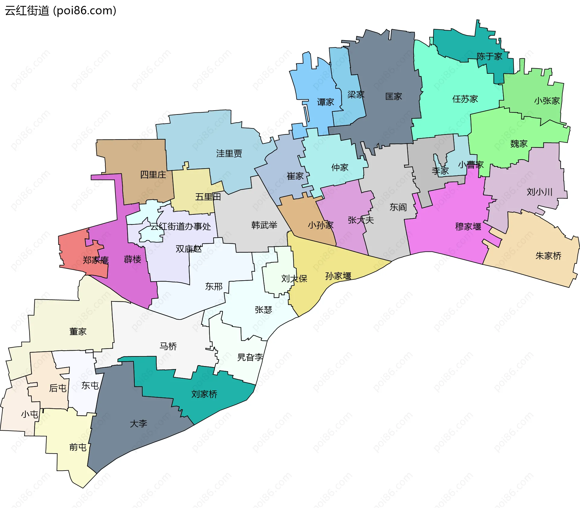 云红街道边界地图(五级行政区划)