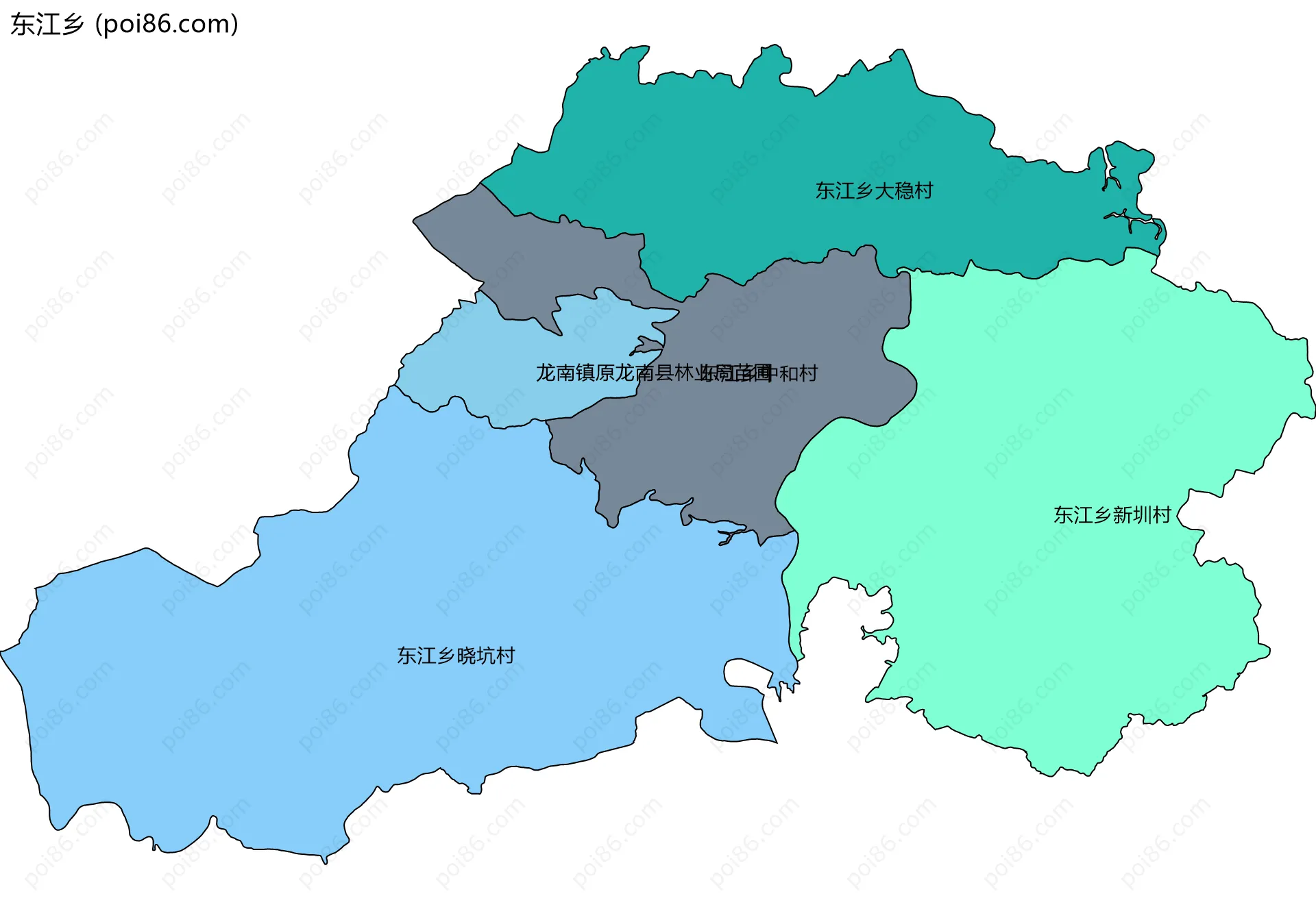 东江乡边界地图(五级行政区划)