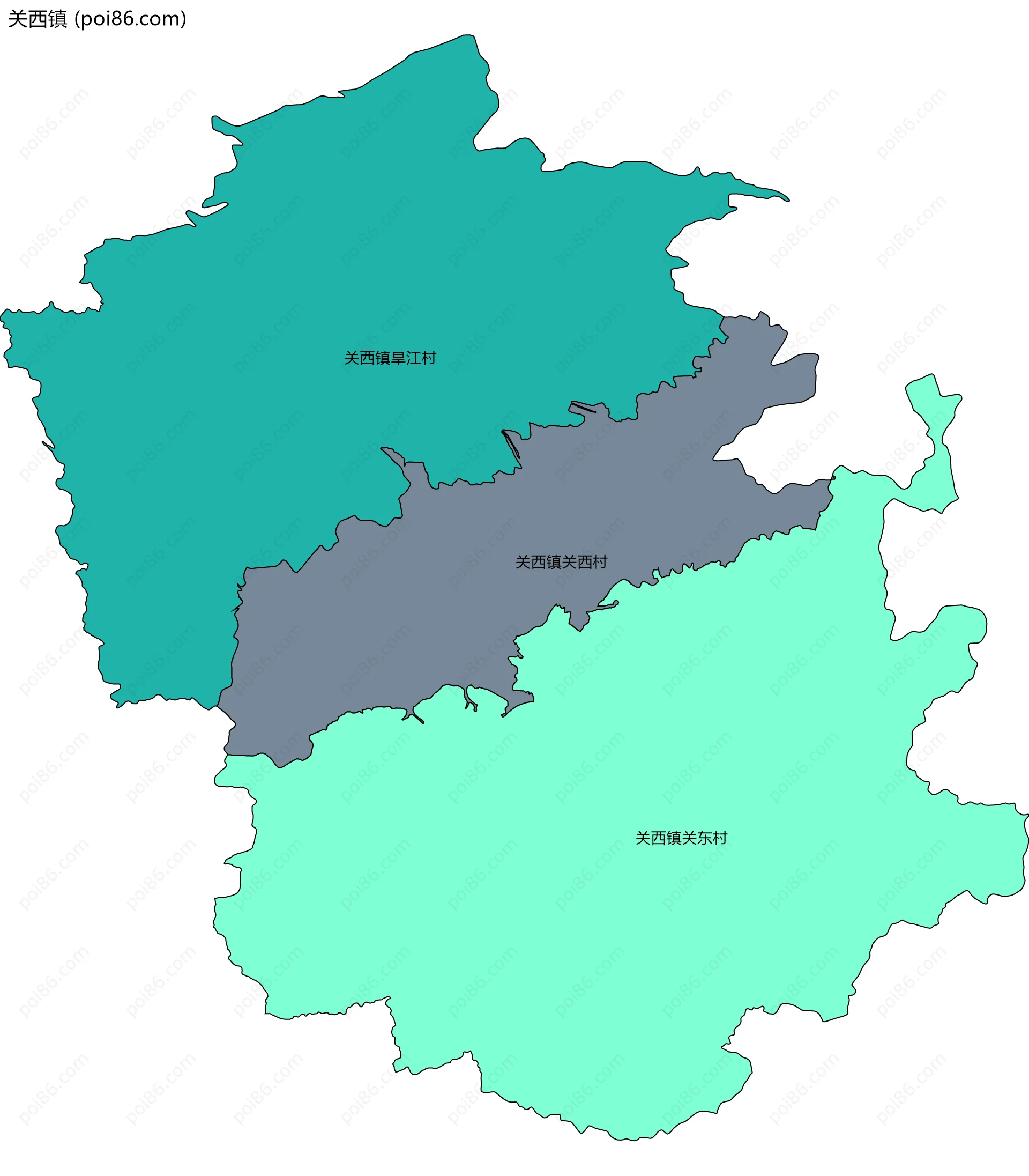 关西镇边界地图(五级行政区划)