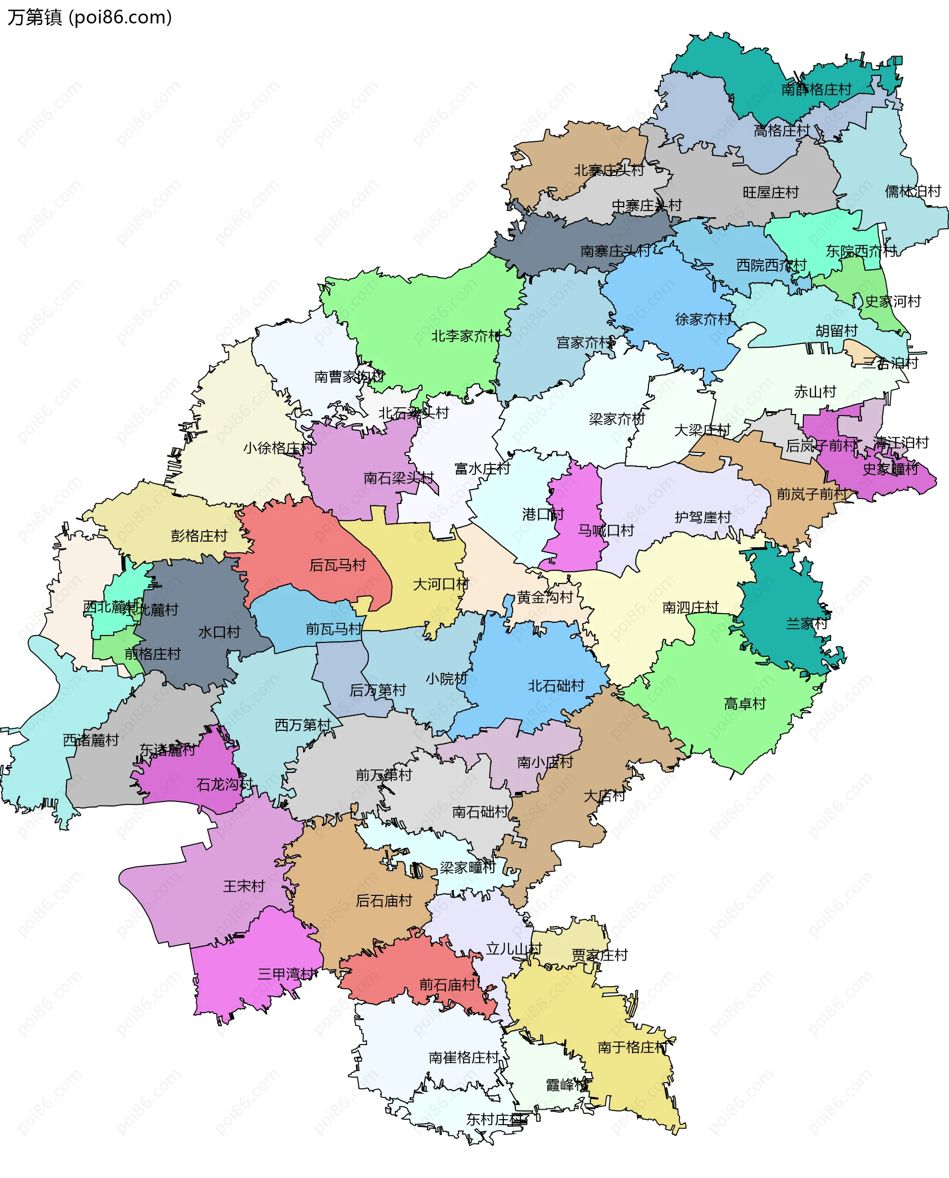 万第镇边界地图(五级行政区划)